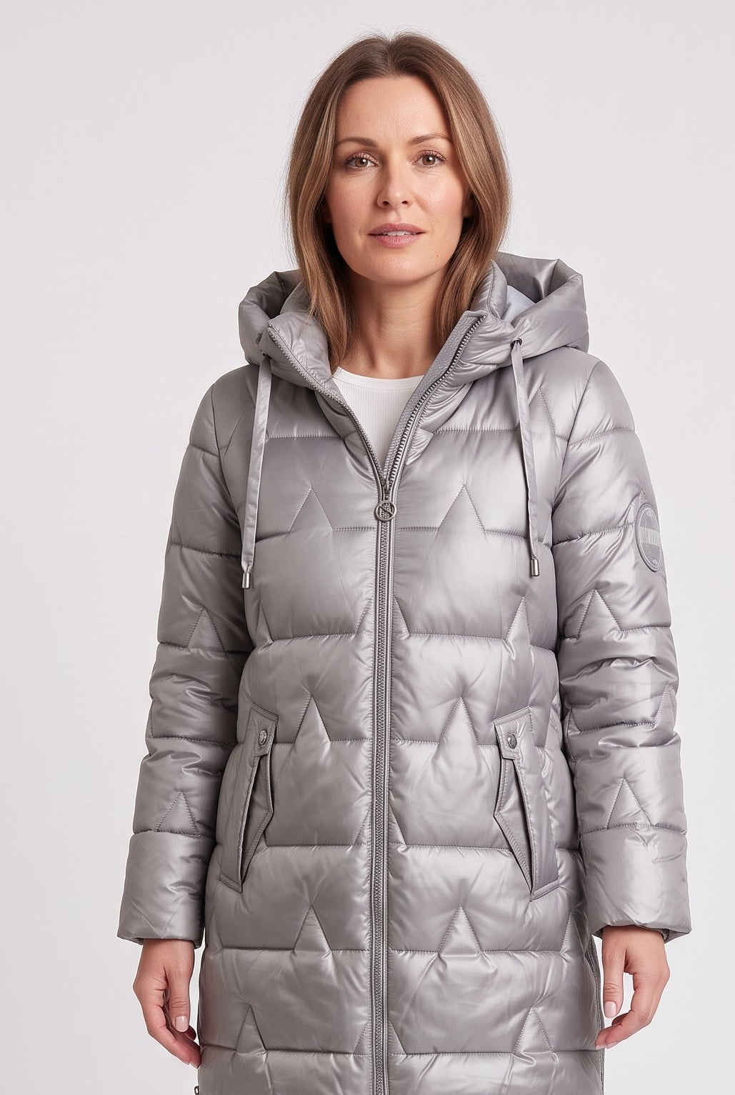 Women's Puffer Coat | Hooded Longline - Grey