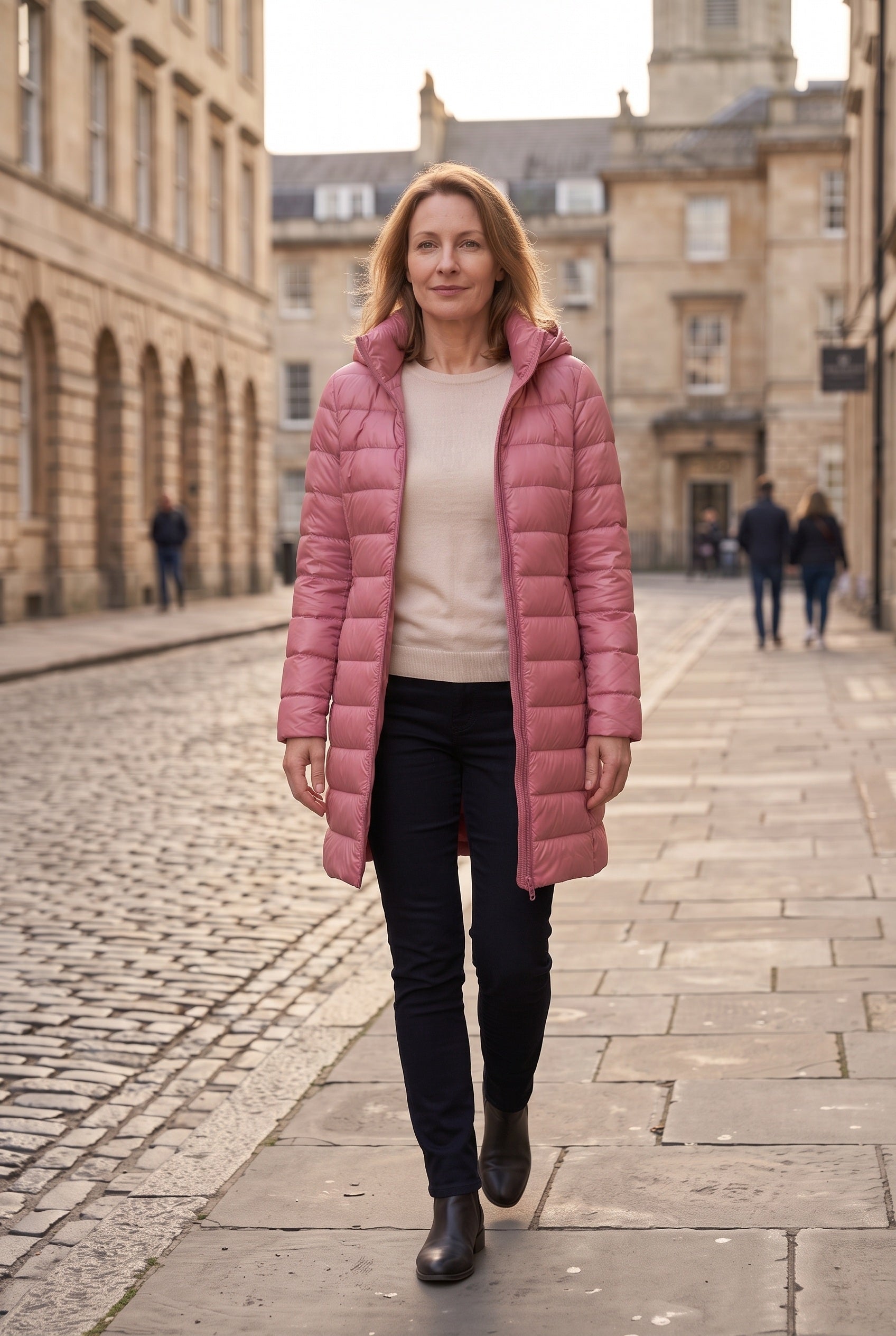 Women's Puffer Jacket | Hooded Longline - Pink lifestyle