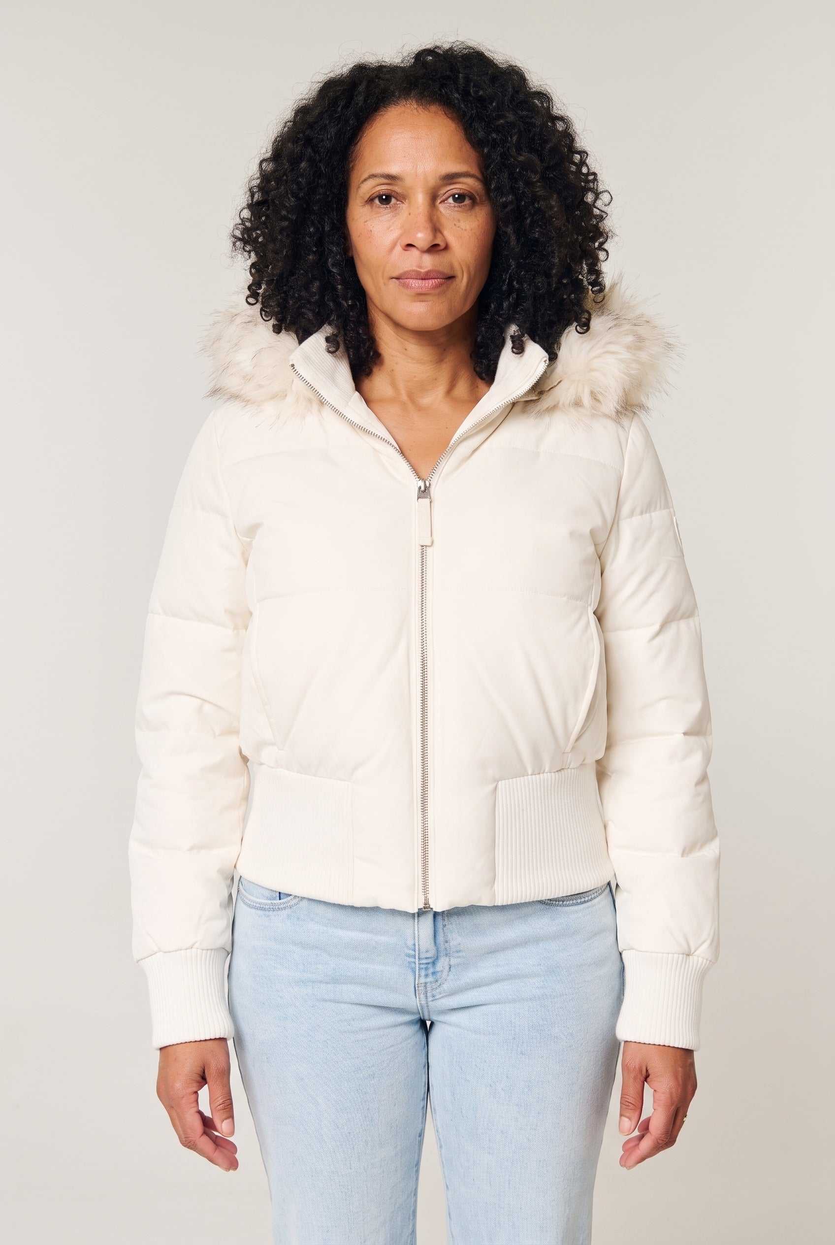 Women's Puffer Jacket | Cropped Removable Hood - White