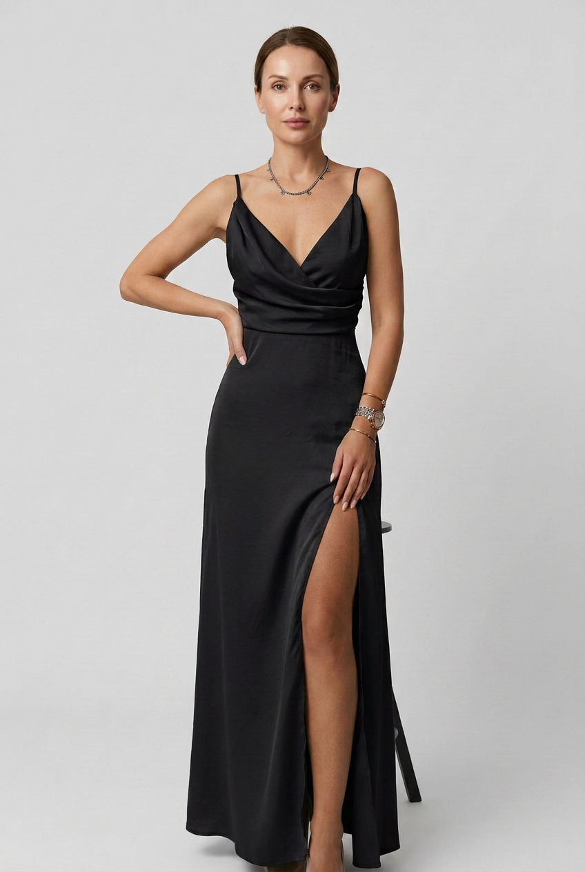 Women’s Sleeveless V-Neck High Slit Dress | Maxi - 5