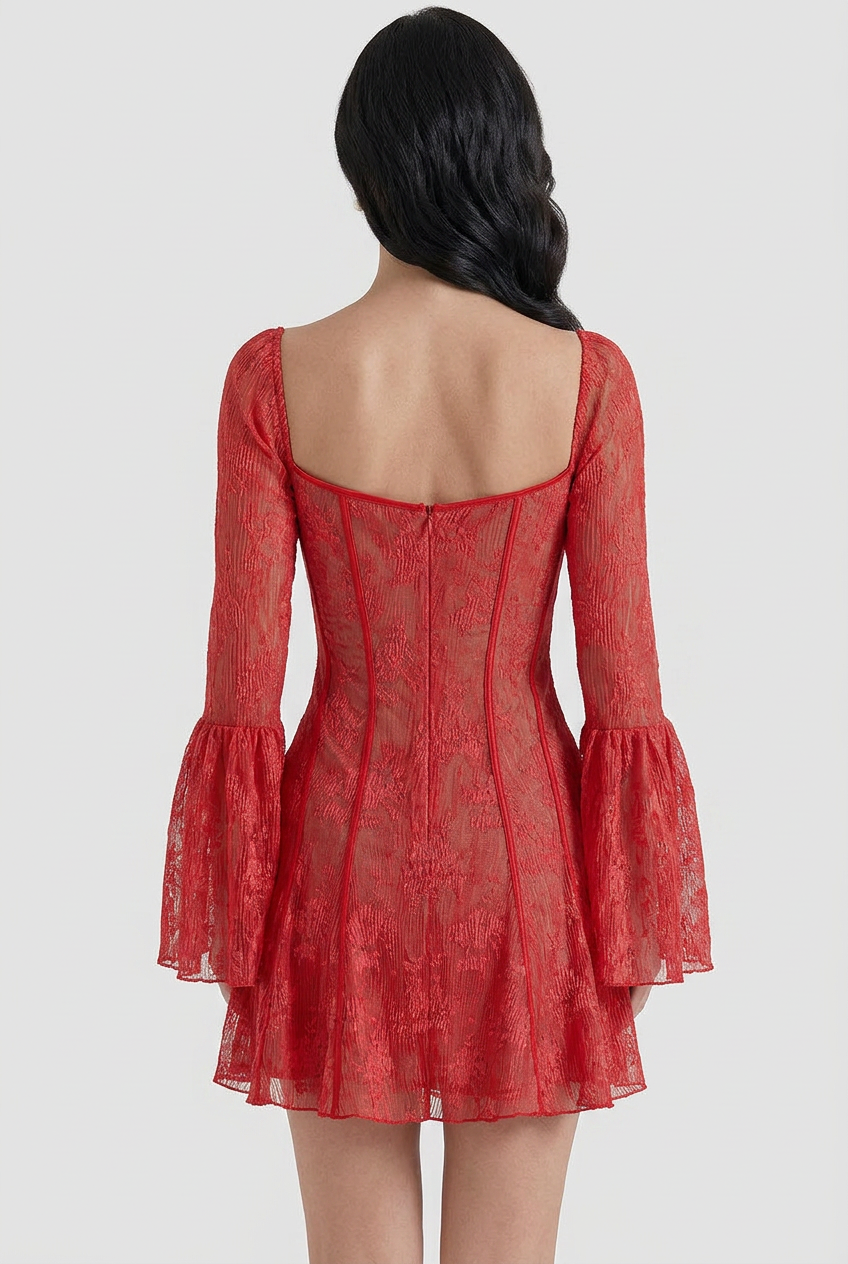 Women’s Square Neck Flared Sleeves Party Dress | Mini - 2