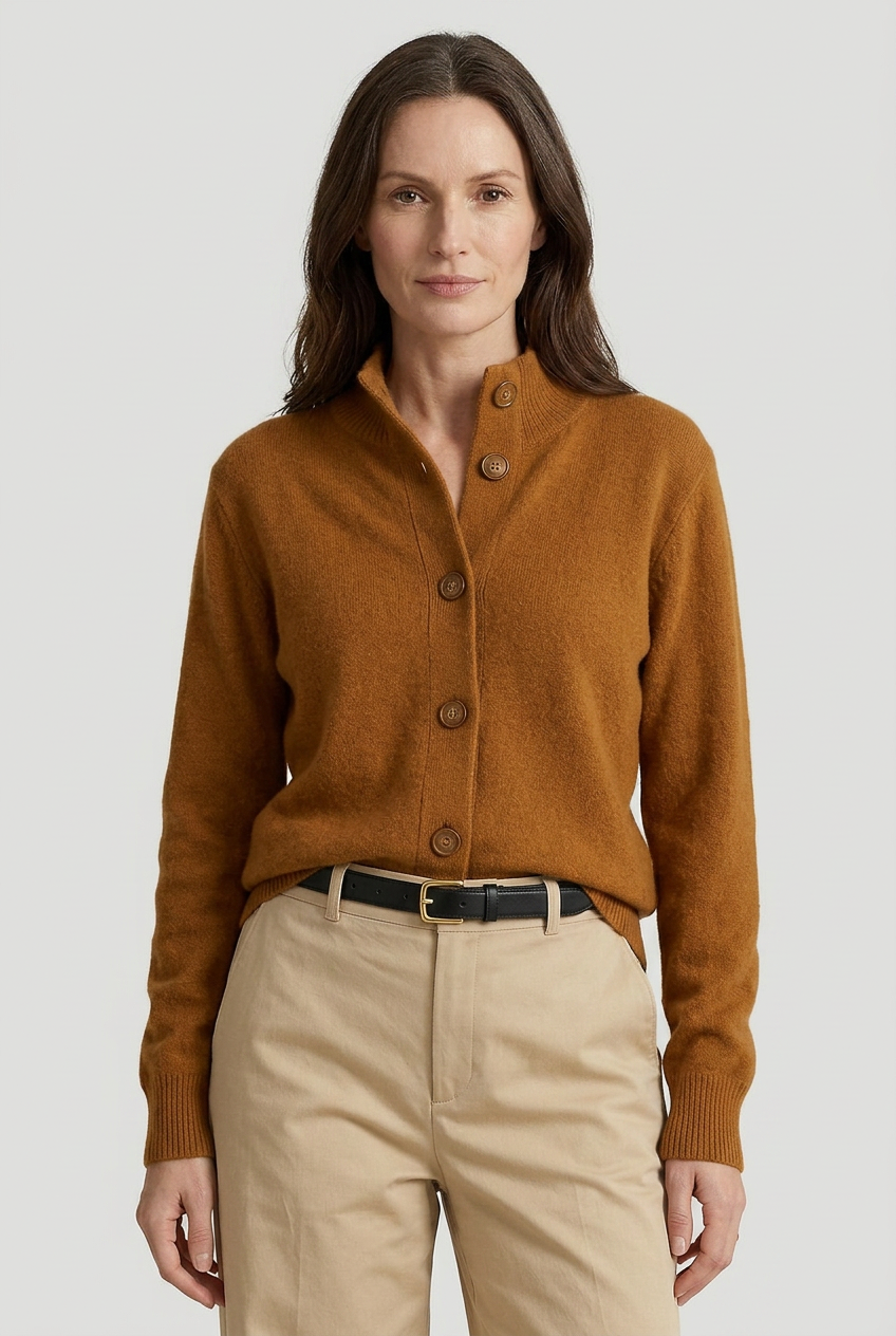 Women's Stand Collar Long Sleeve Knit Cardigan | Ribbed Cuffs - 1