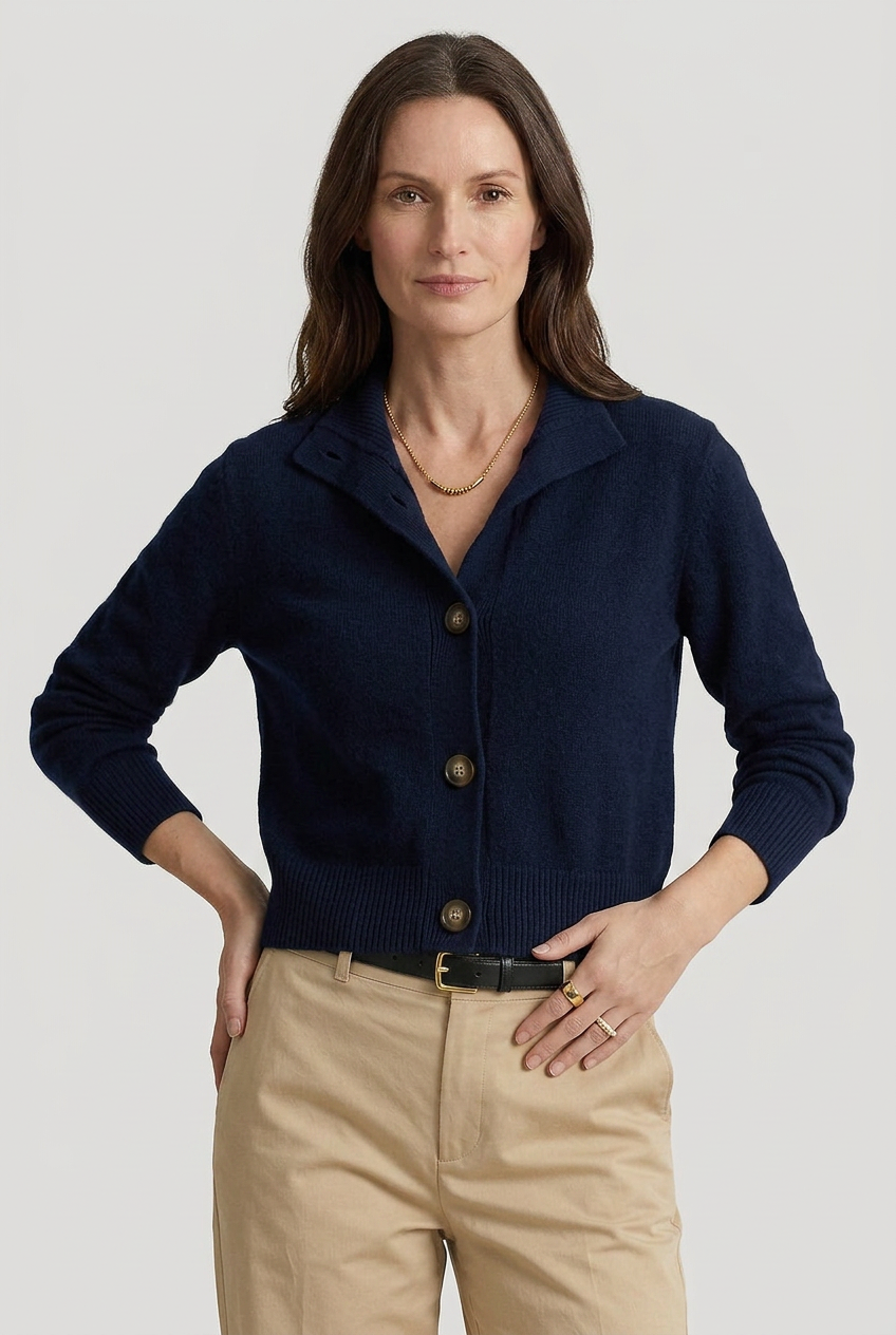 Women's Stand Collar Long Sleeve Knit Cardigan | Ribbed Cuffs - 5