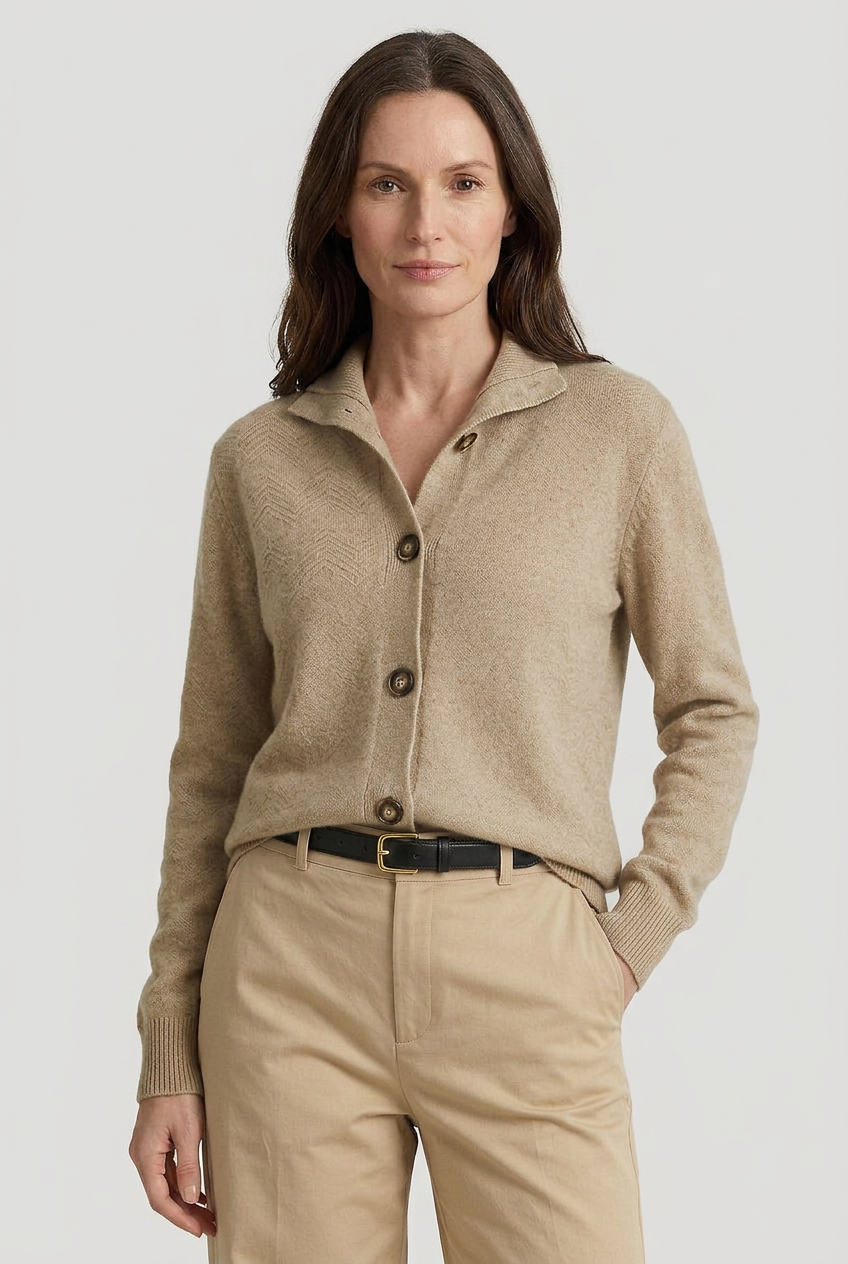 Women's Stand Collar Long Sleeve Knit Cardigan | Ribbed Cuffs - 6