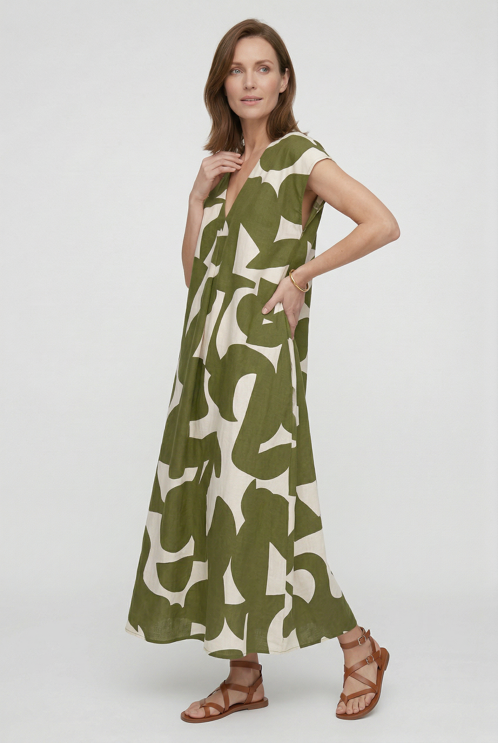 Women’s Summer Dress | V Neck Maxi with Print - 4