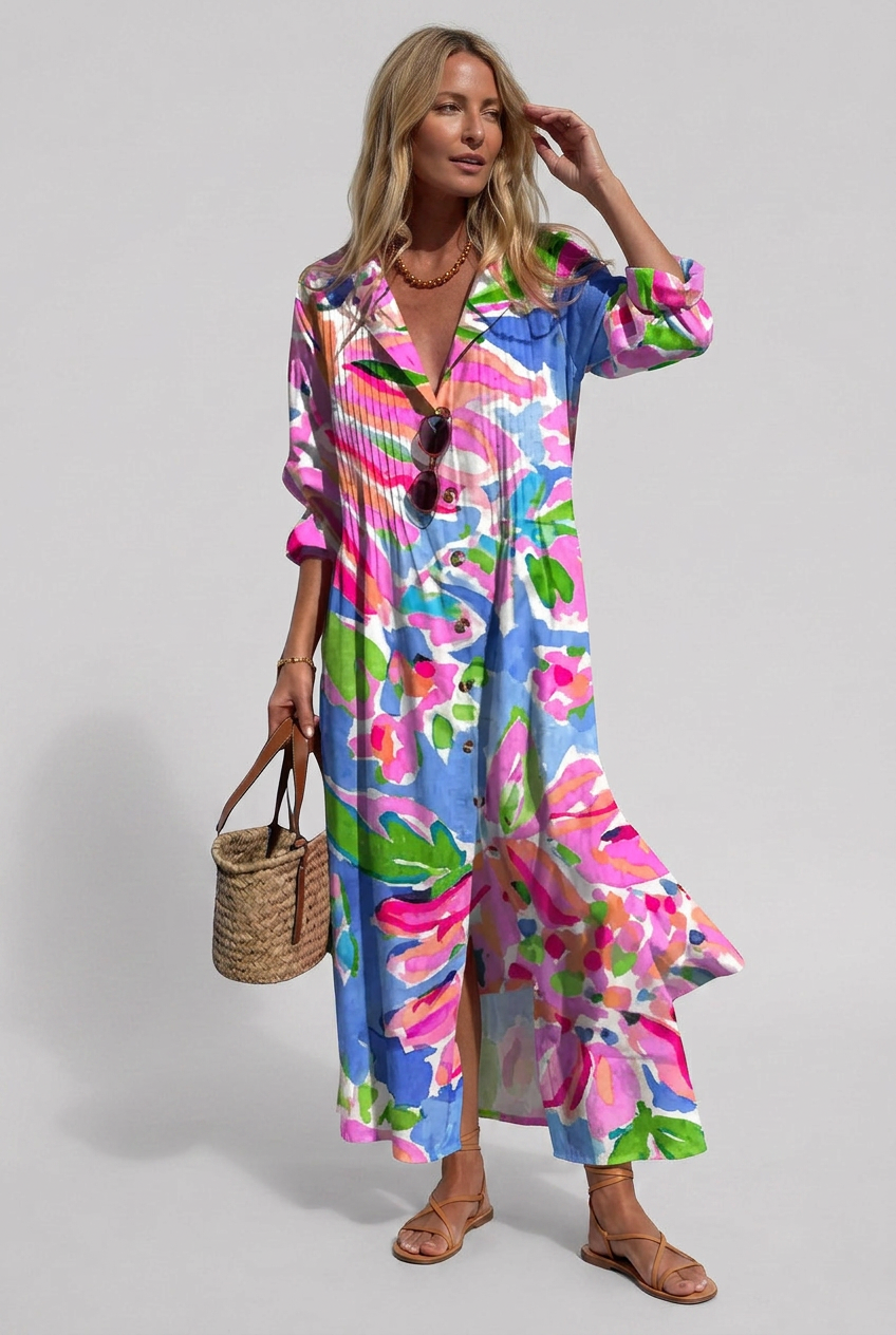 Women’s Summer Printed Shirt Dress | Maxi - 5