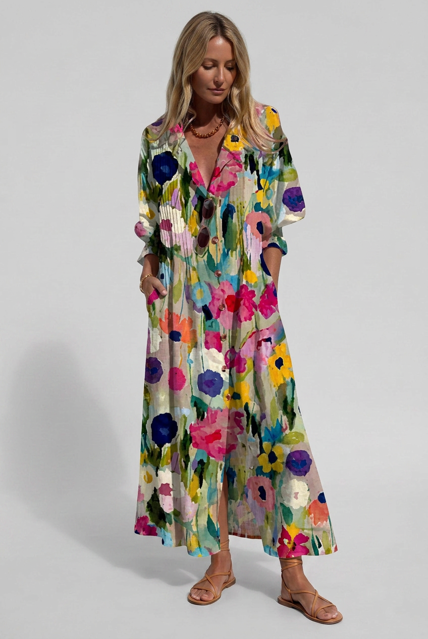 Women’s Summer Printed Shirt Dress | Maxi - 9