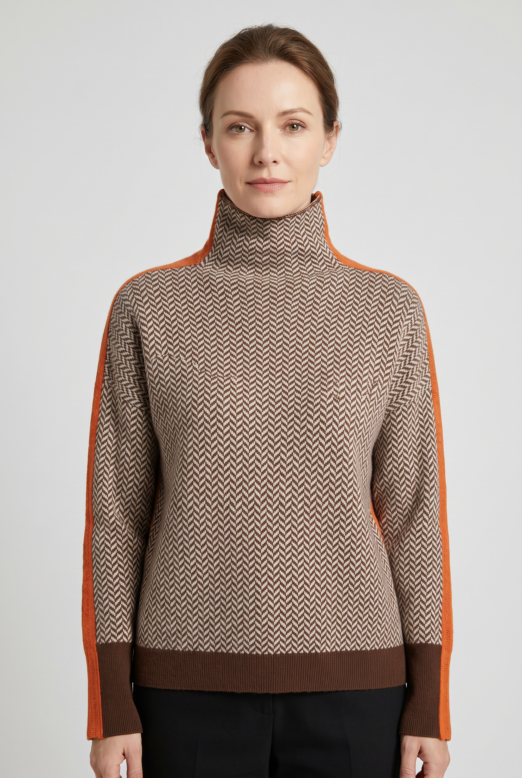 Women's Sweatshirt | Turtleneck Contrasting Stripes-1