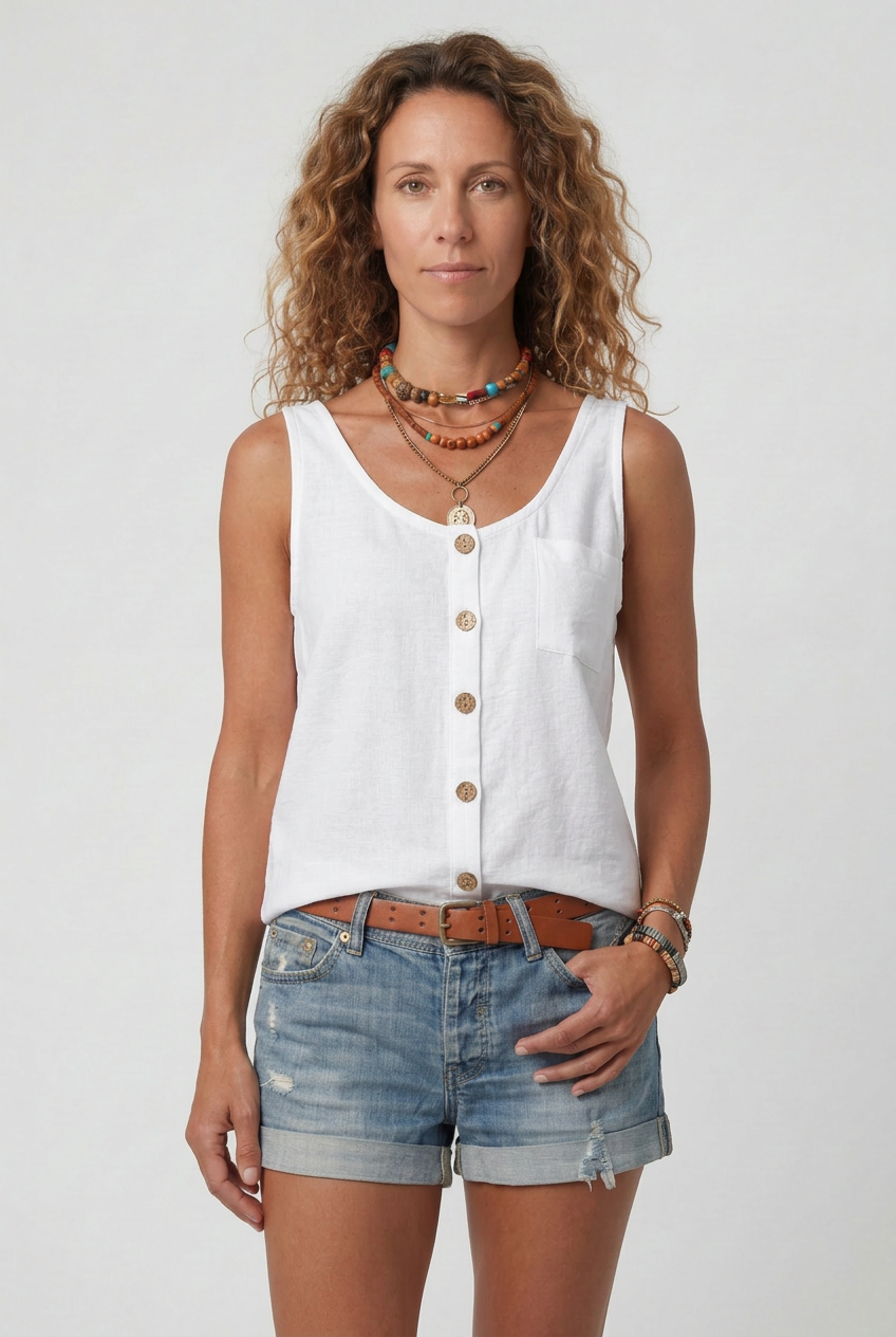 Women’s Tank Top | Button-Front with Pocket - 7