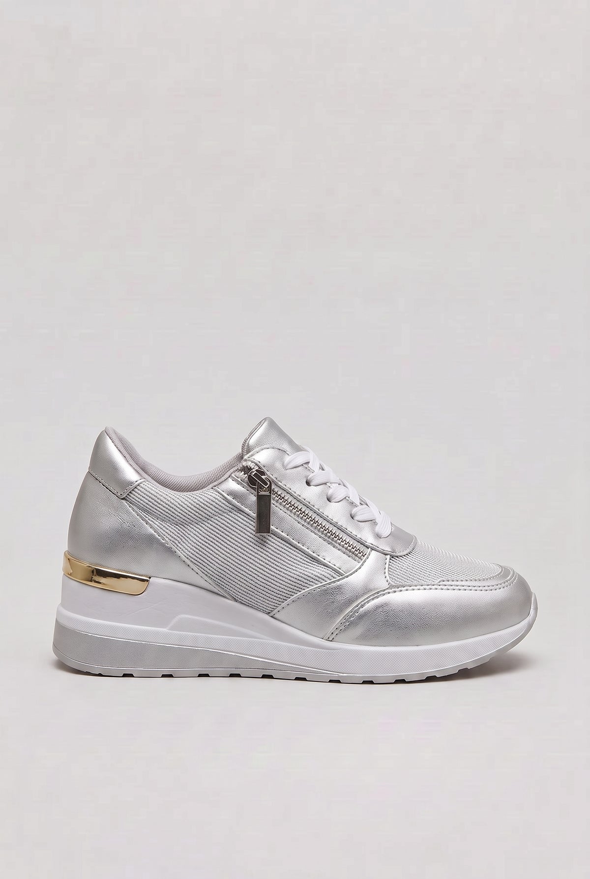 Women’s Trainers | Wedge Sole with Side Zip - Silver