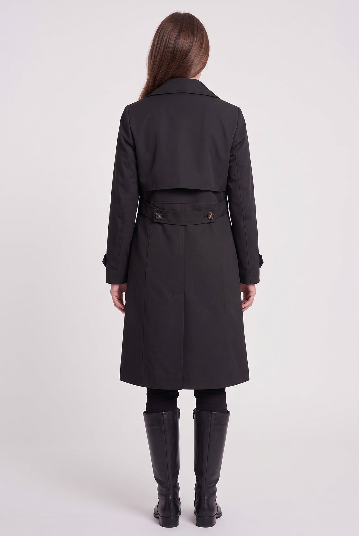 Women's Trench Coat | Double-Breasted Longline - Black back
