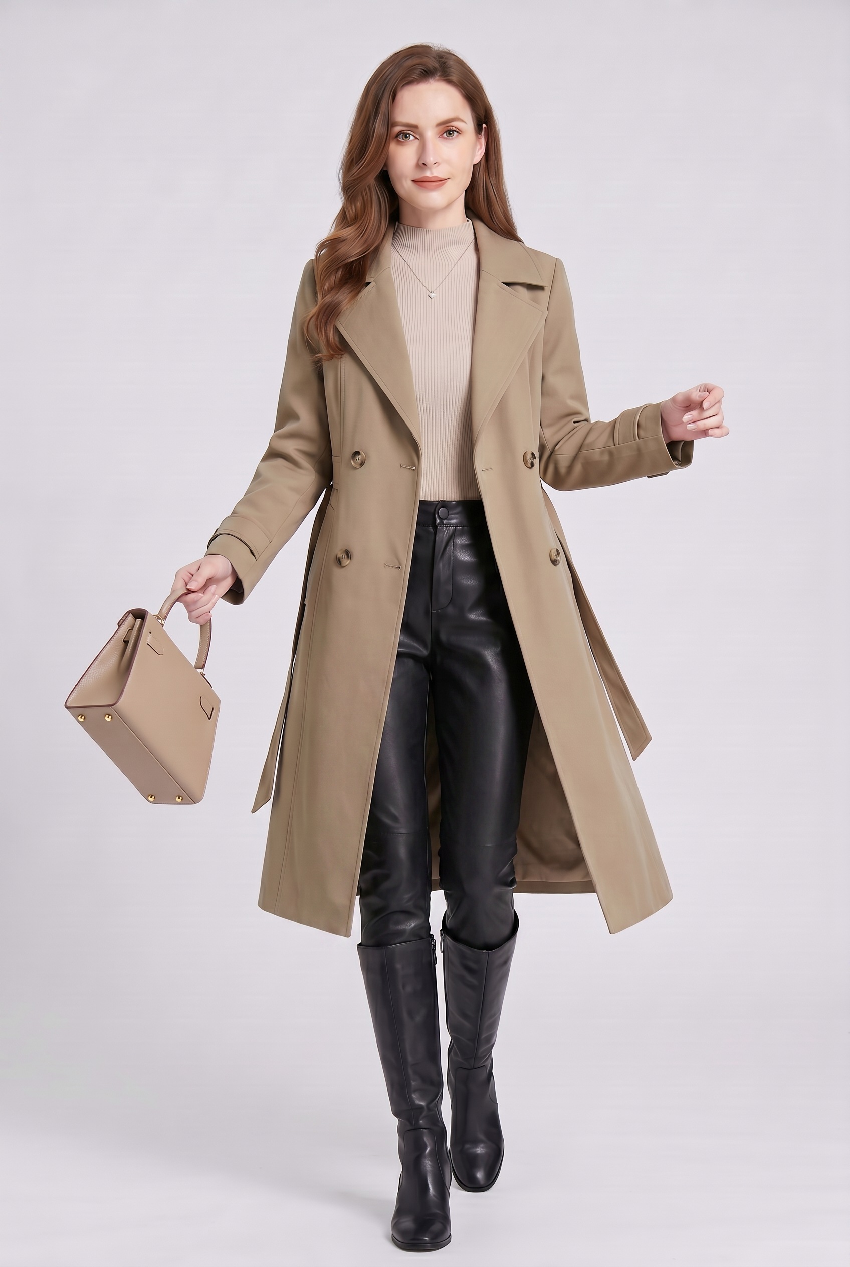 Women's Trench Coat | Double Breasted Longline Style - 5