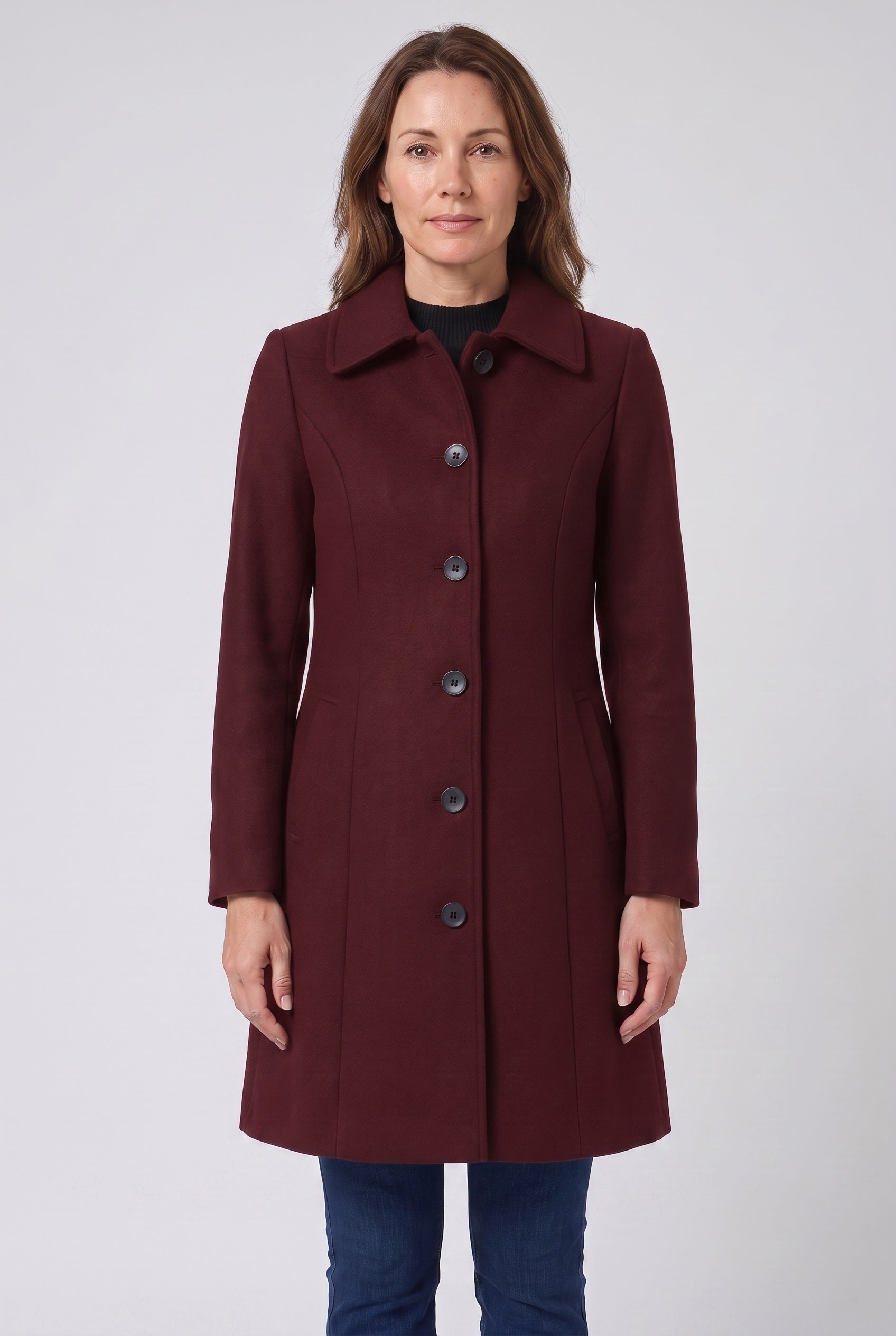 Women's Trench Coat | Single Breasted Button Front - Dark Red