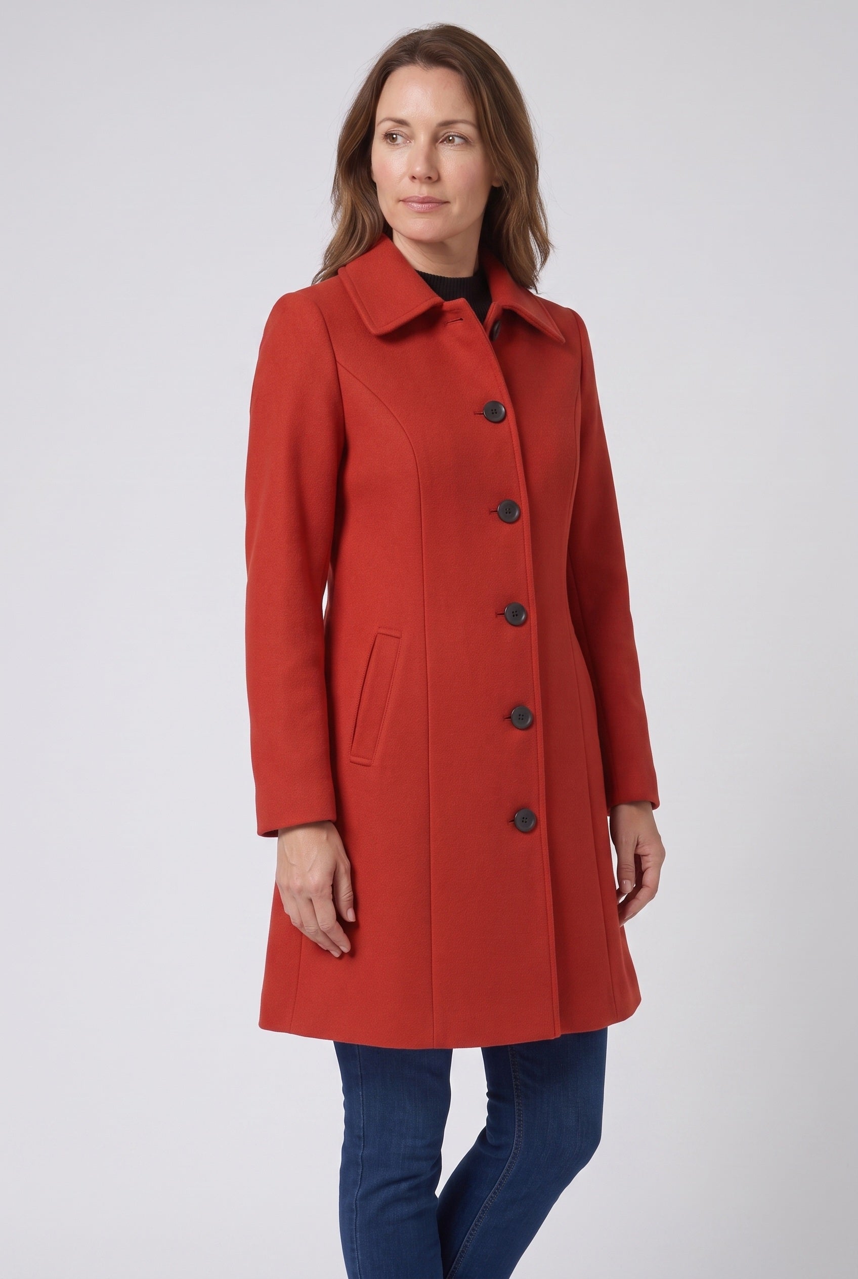 Women's Trench Coat | Single Breasted Button Front - Red