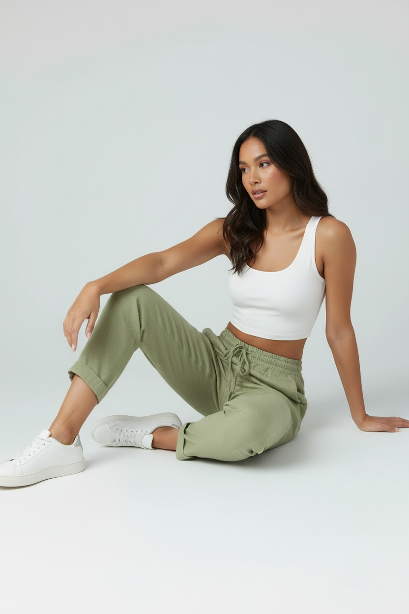 Women’s Trousers | Linen Look with Drawstring - 2