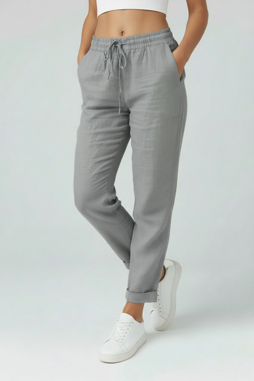 Women’s Trousers | Linen Look with Drawstring - 7
