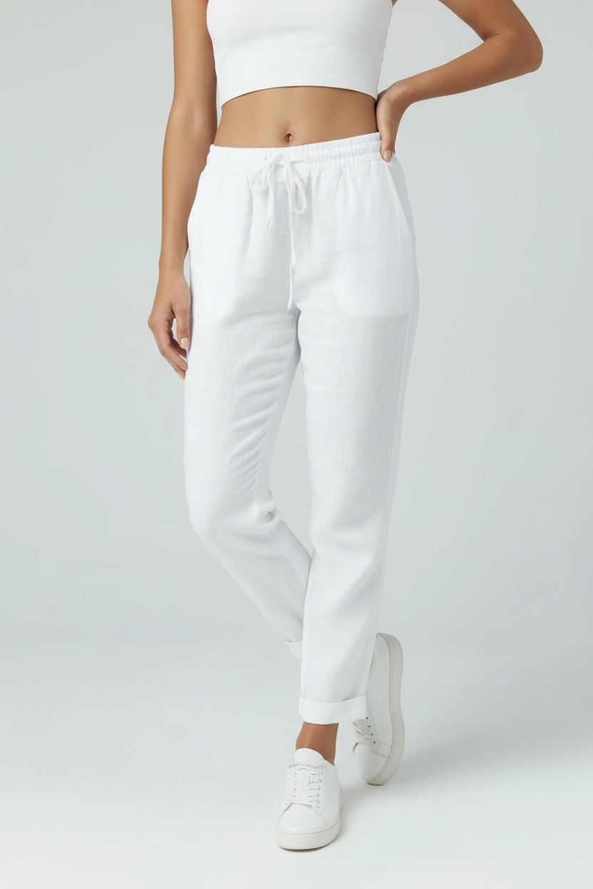 Women’s Trousers | Linen Look with Drawstring - 9