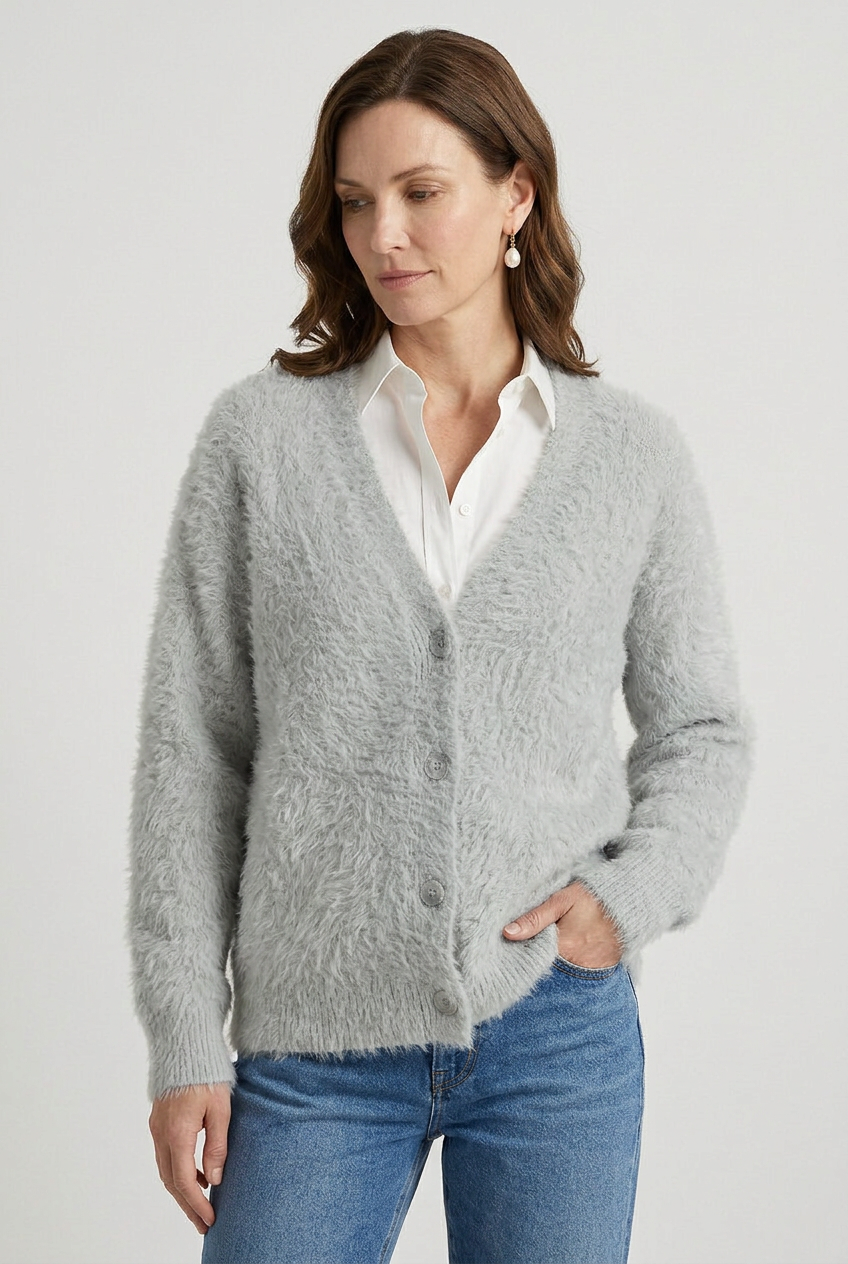 Women's V Neck Long Sleeve Knit Cardigan | Button Down - 5