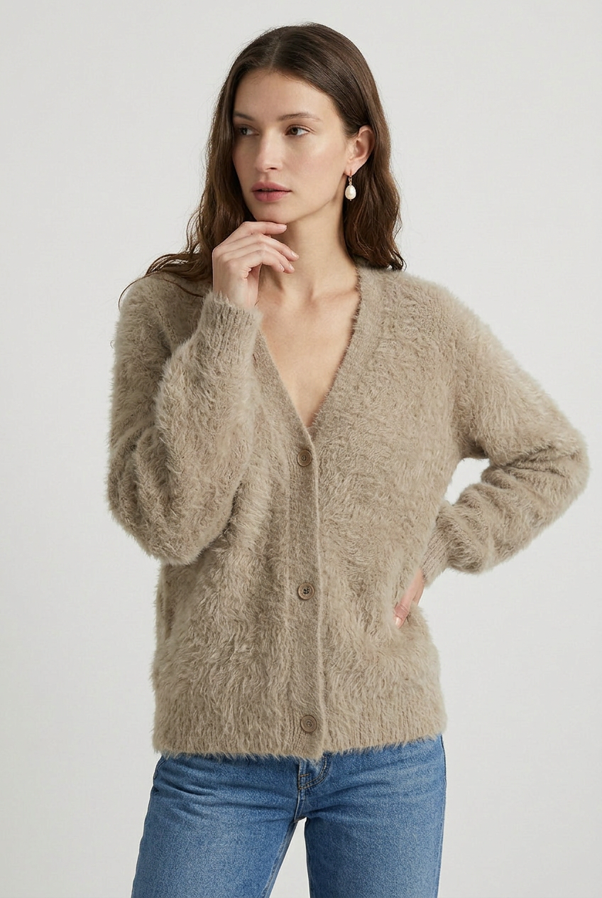 Women's V Neck Long Sleeve Knit Cardigan | Button Down - 8