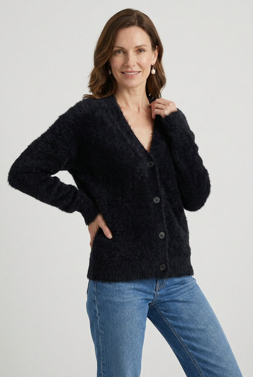 Women's V Neck Long Sleeve Knit Cardigan | Button Down - 9