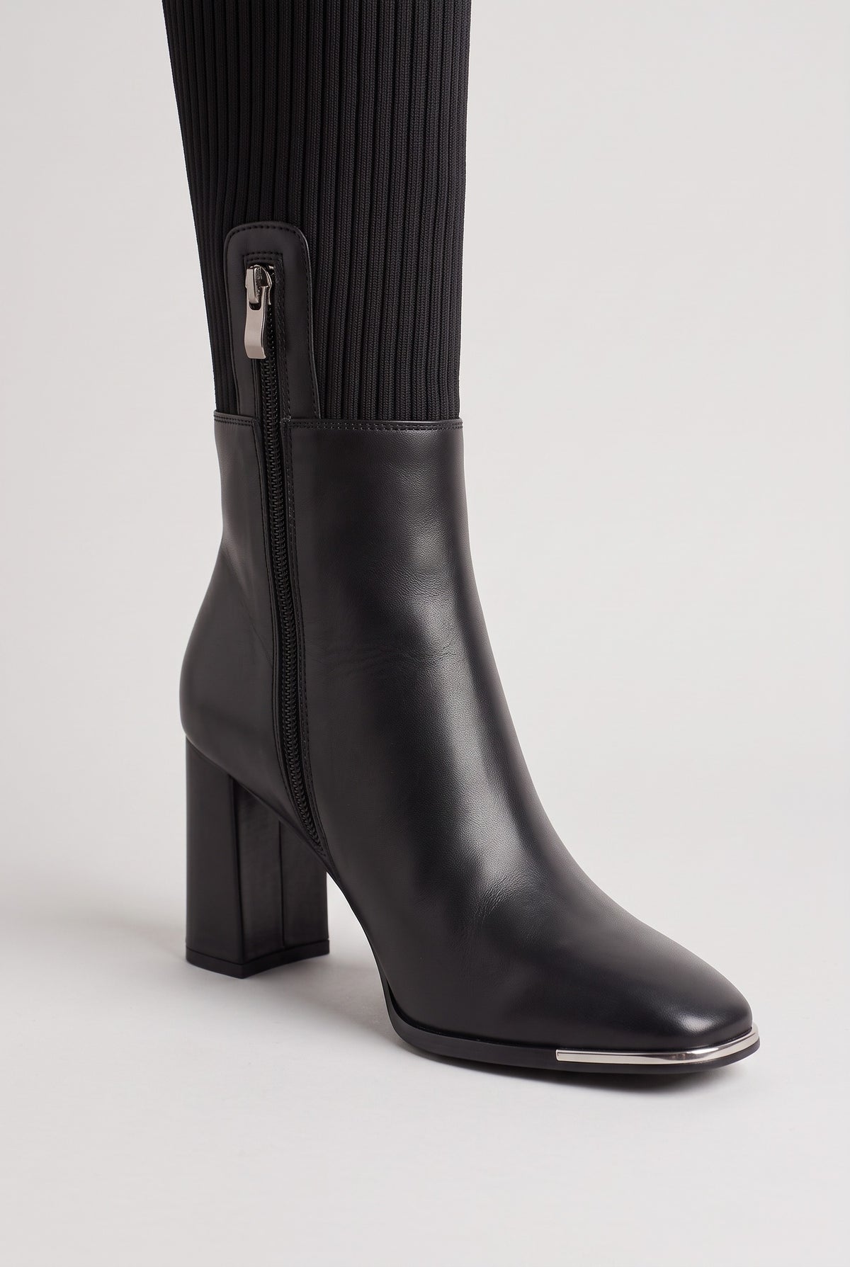 Women's Knee High Boots | Stretch Knit Block Heel - Black detail
