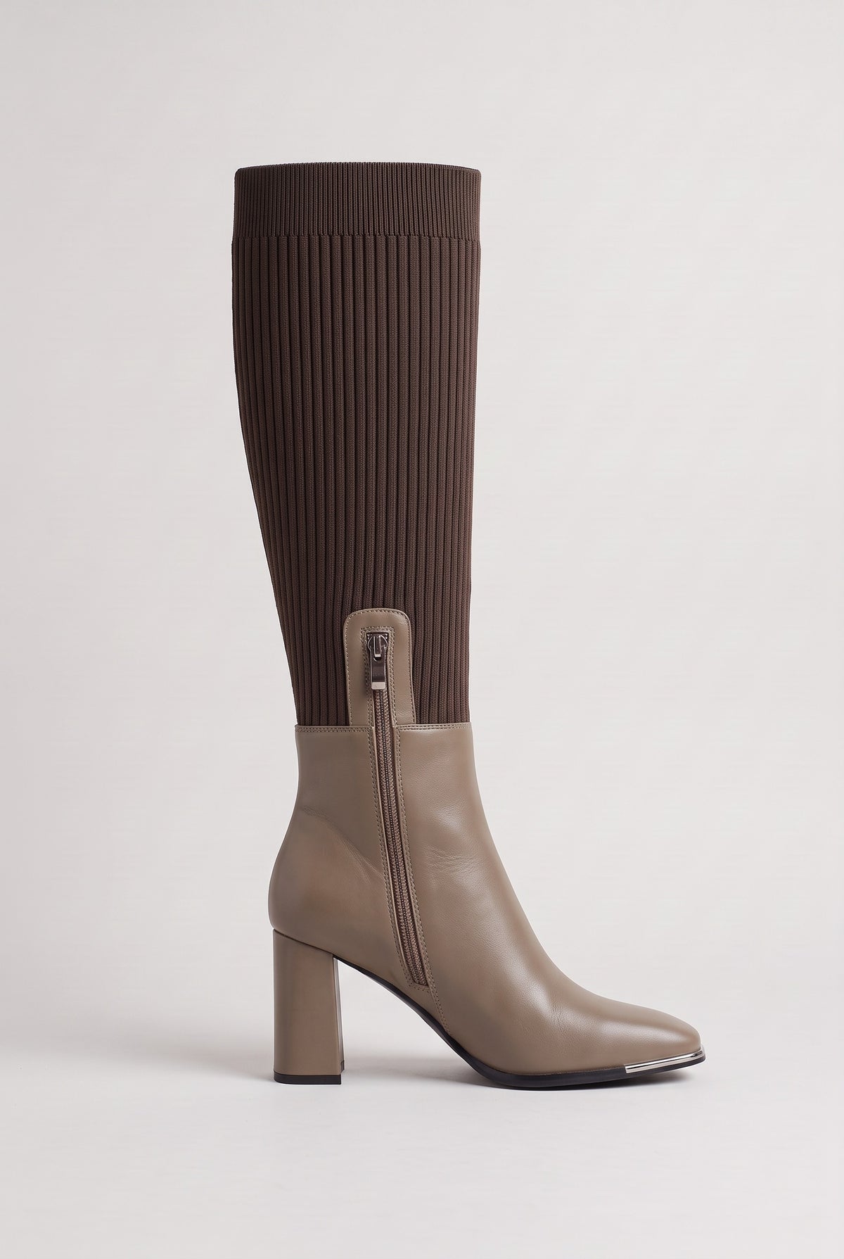 Women's Knee High Boots | Stretch Knit Block Heel - Khaki