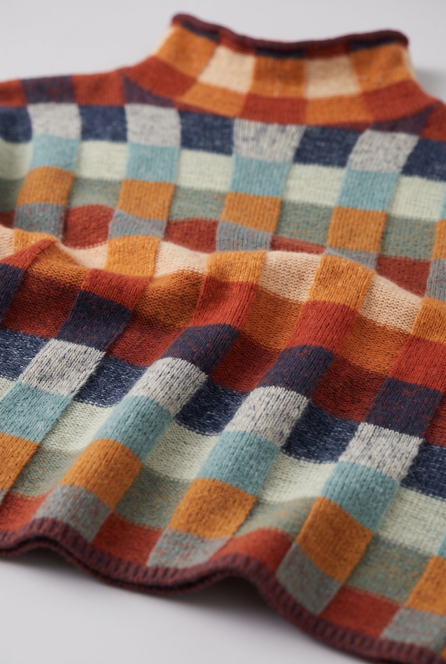 Women's Knitted Jumper | Roll Neck Multicolour Check - detail
