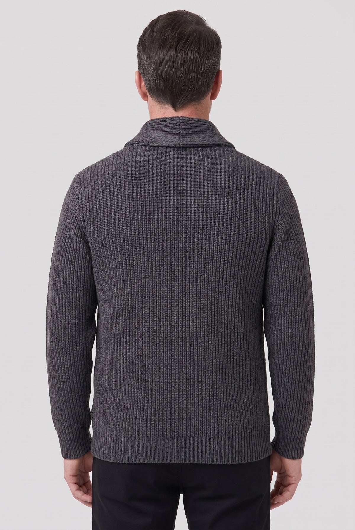 Men's Cardigan | Button Shawl Collar - Dark Grey back