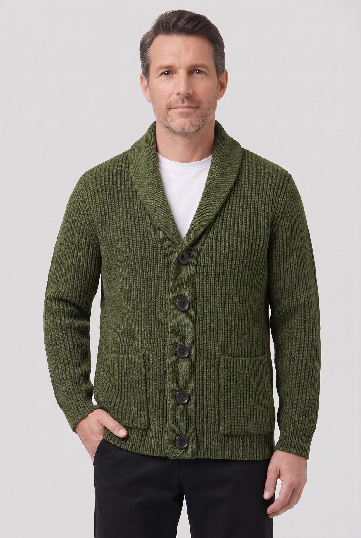 Men's Cardigan | Button Shawl Collar - Green
