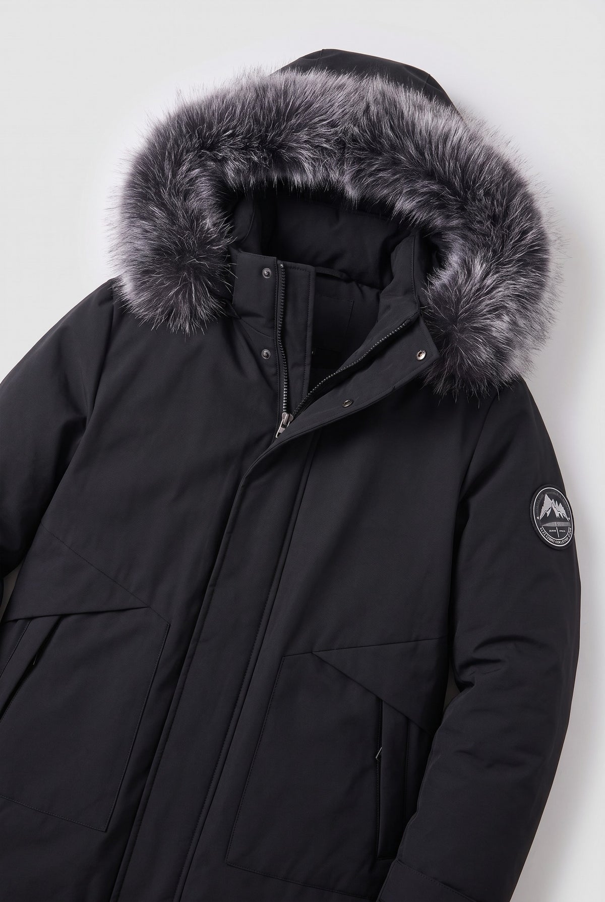 Men's Coat | Faux Fur Hood Parka - Black detail