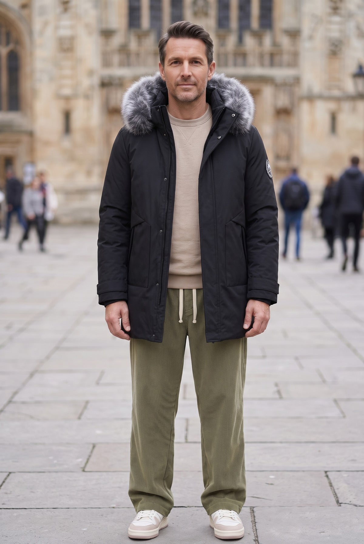 Men's Coat | Faux Fur Hood Parka - Black lifestyle