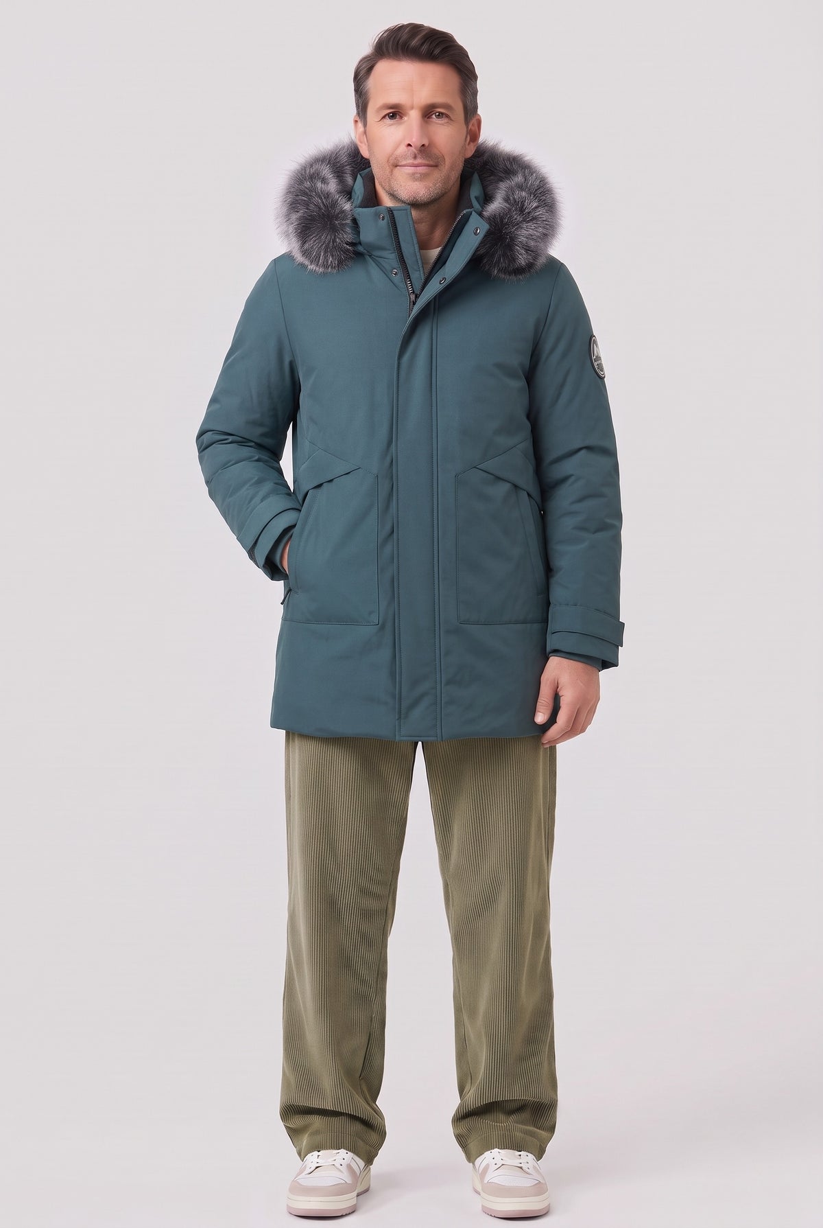 Men's Coat | Faux Fur Hood Parka - Green