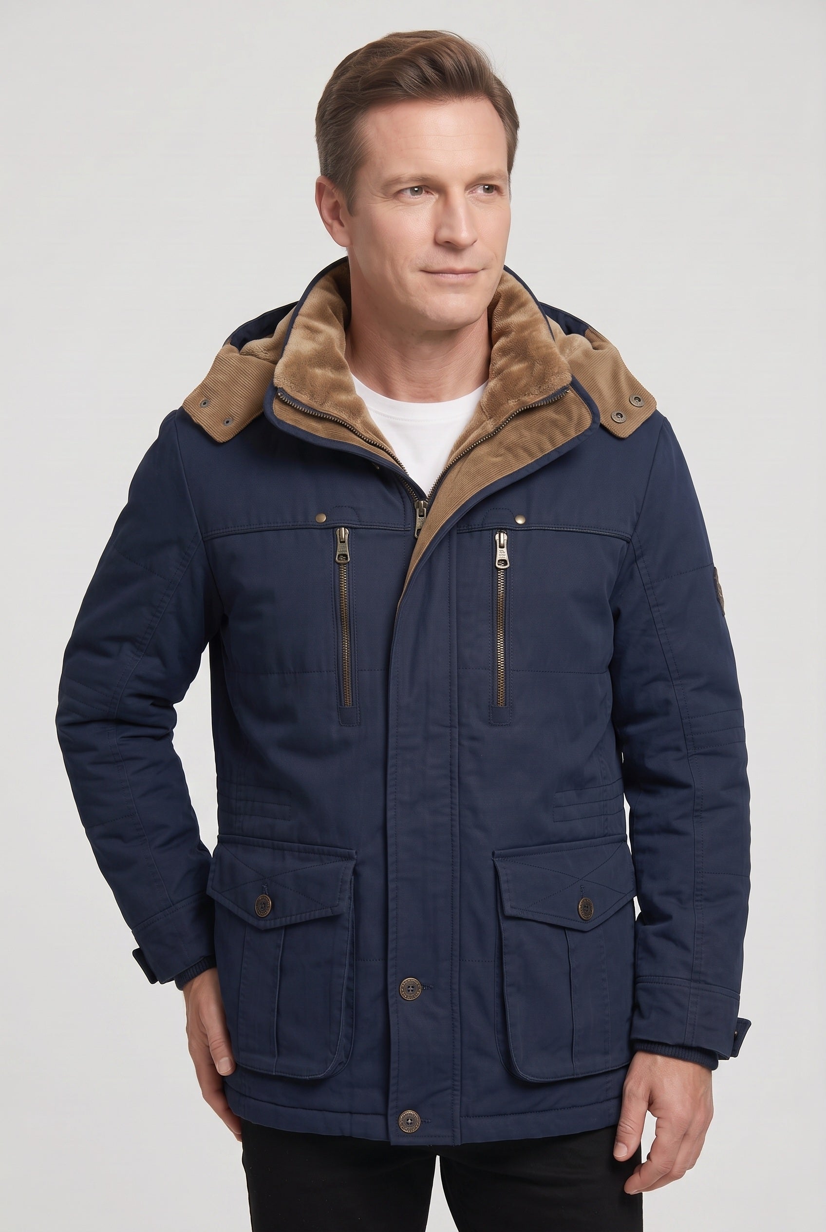 Men's Jacket | Hooded Zip Front - Blue