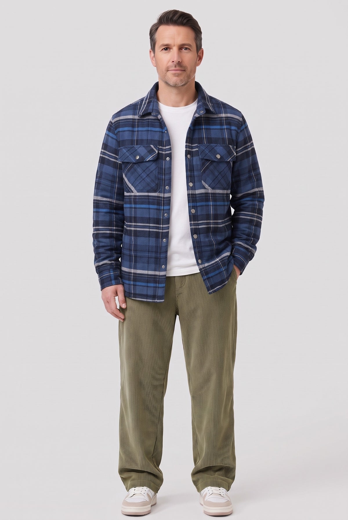 Men's Jacket | Quilted Flannel Check - Blue Grey