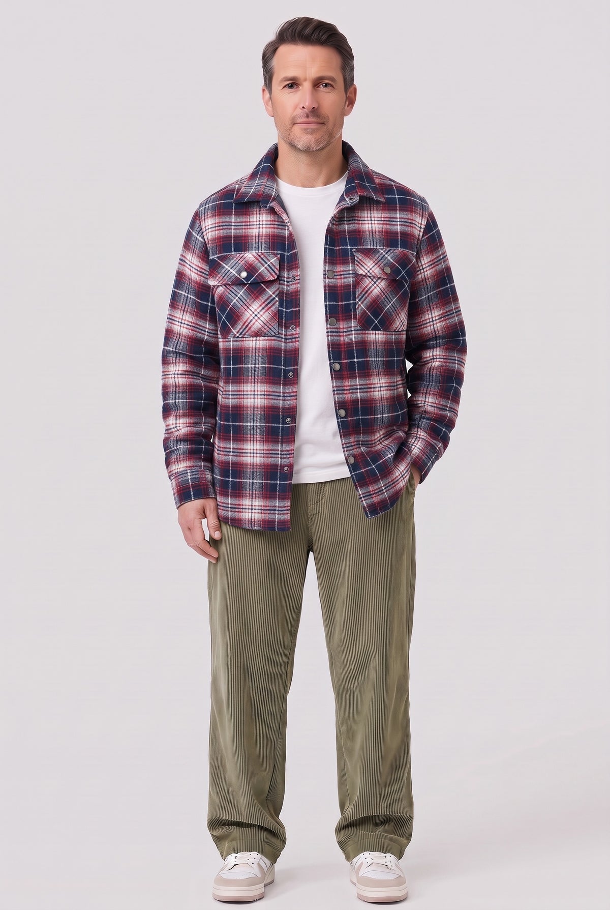 Men's Jacket | Quilted Flannel Check - Red White