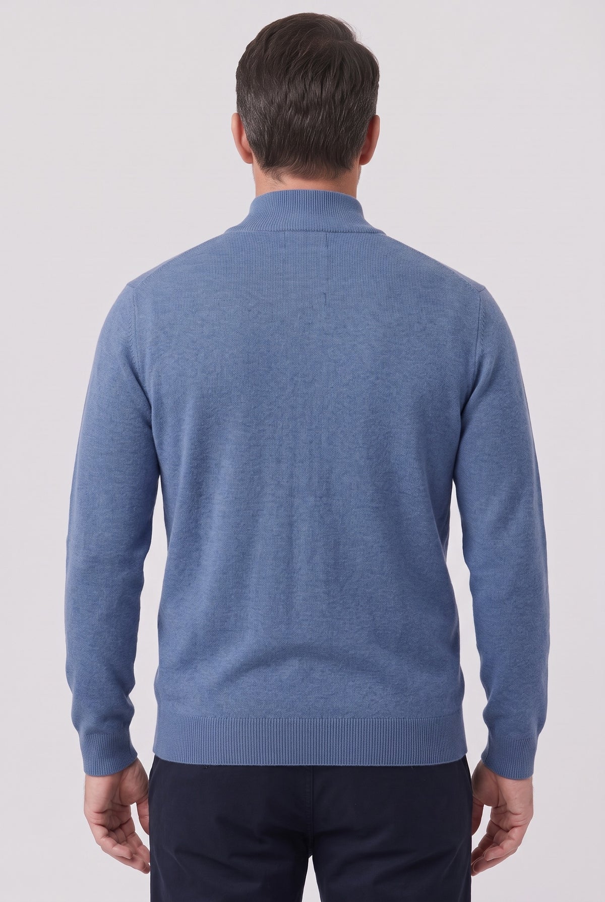 Men's Jumper | Fine Knit Half-Zip - Blue back