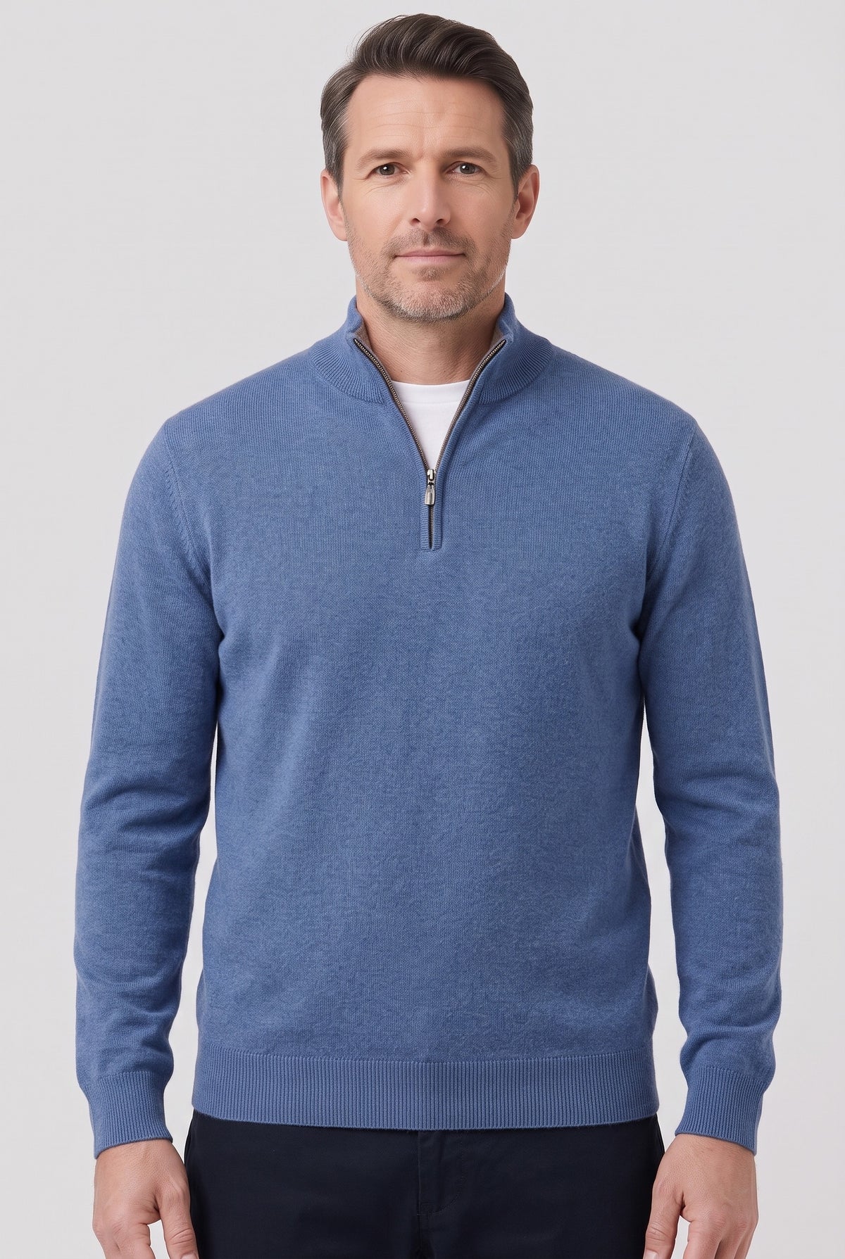 Men's Jumper | Fine Knit Half-Zip - Blue