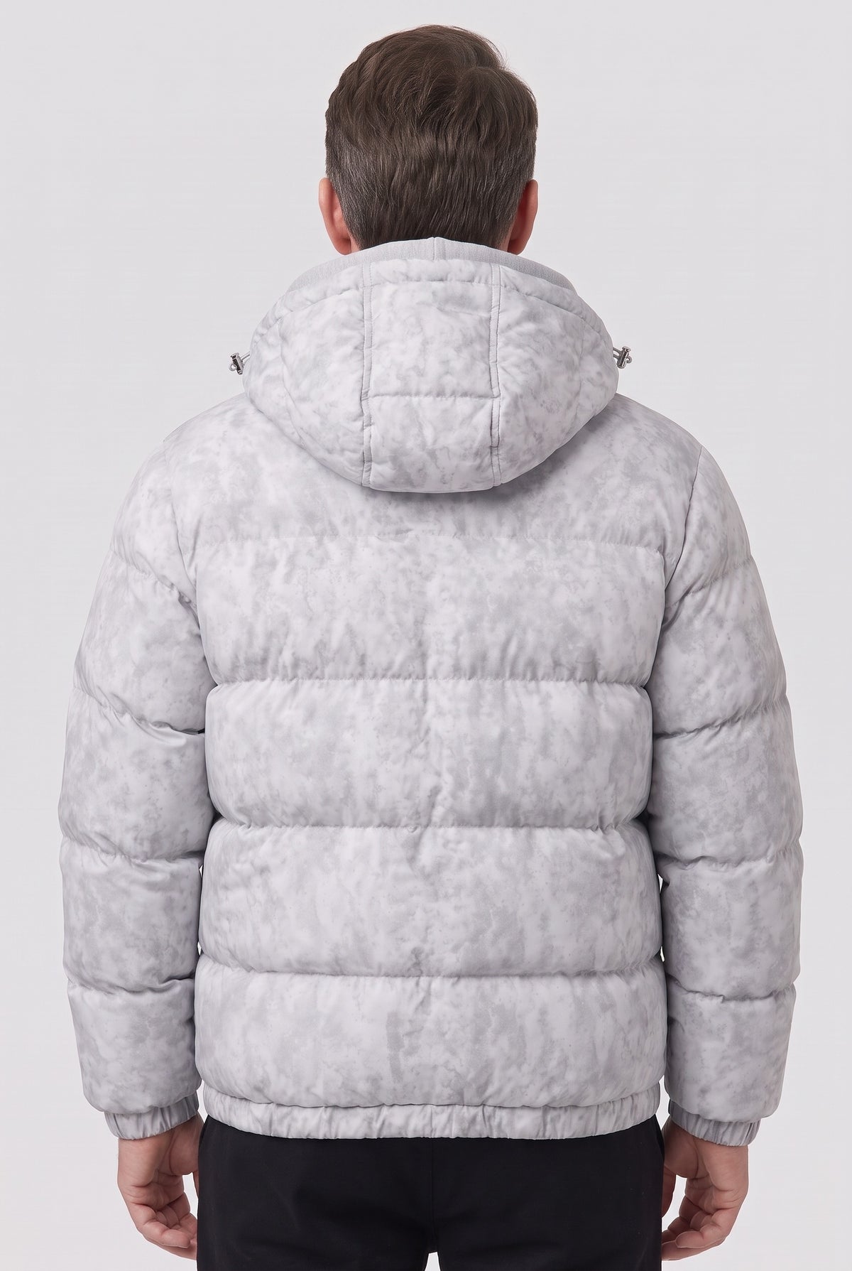 Men's Puffer Jacket | Hooded Zip-Up - Grey back
