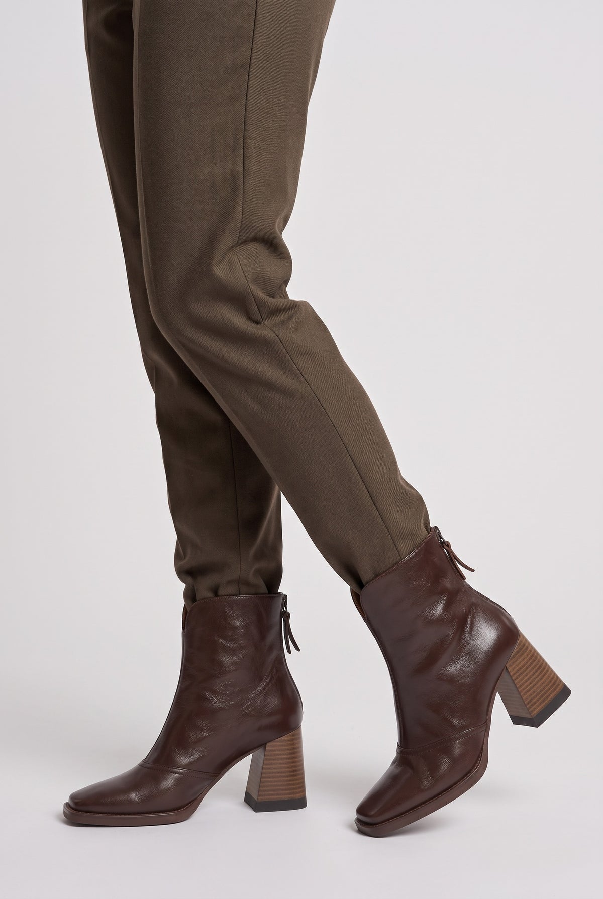Women's Ankle Boots | Block Heel Square Toe - Brown worn
