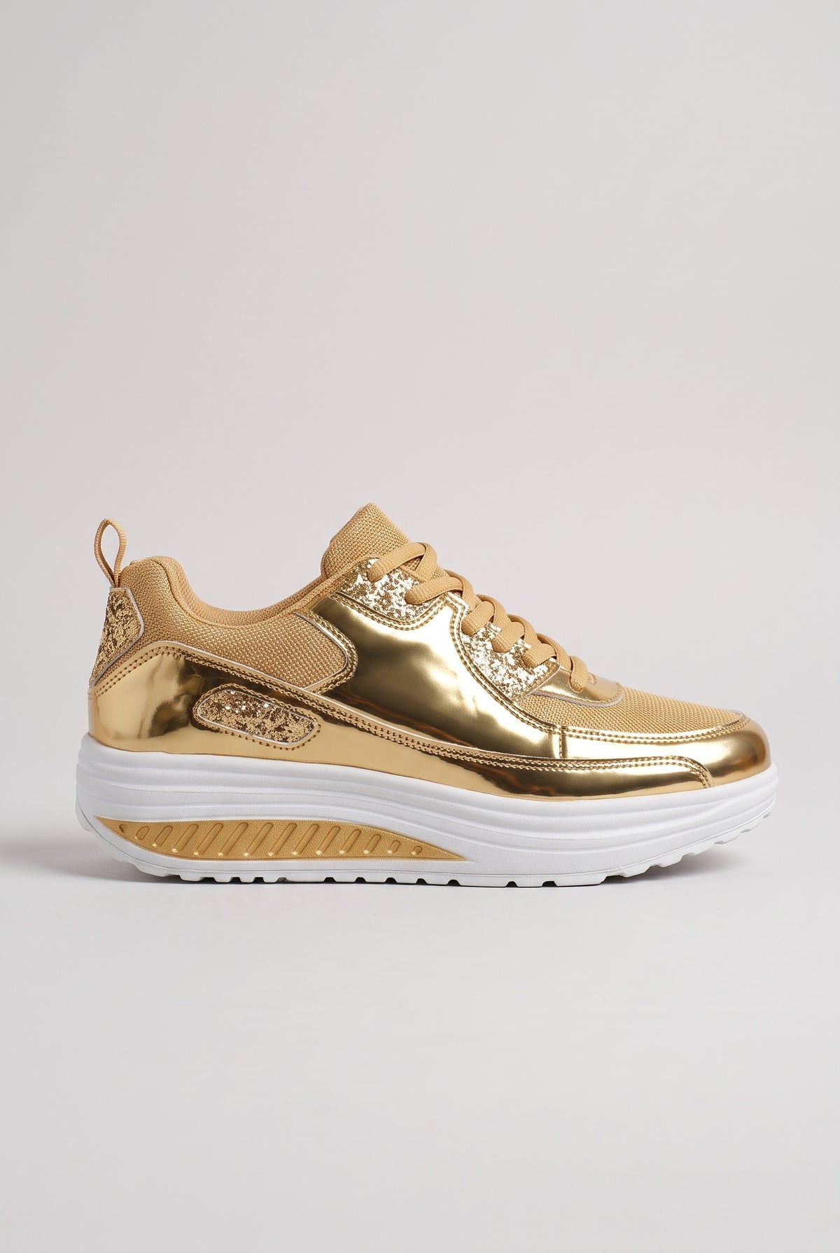 Women's Trainers | Glitter Platform Lace-Up - Gold