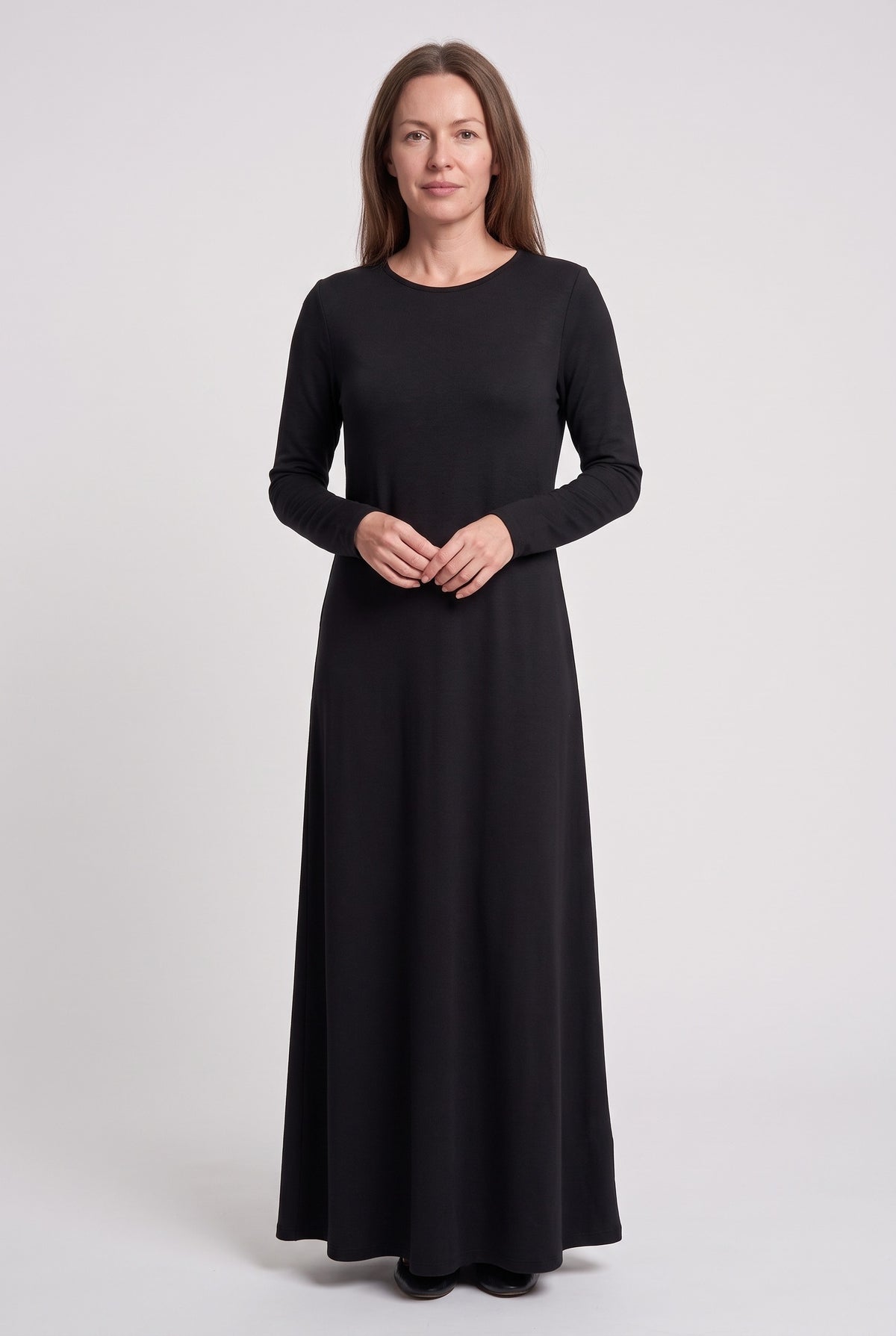 Women's Black Dress | Long Sleeve Swing Maxi - Black