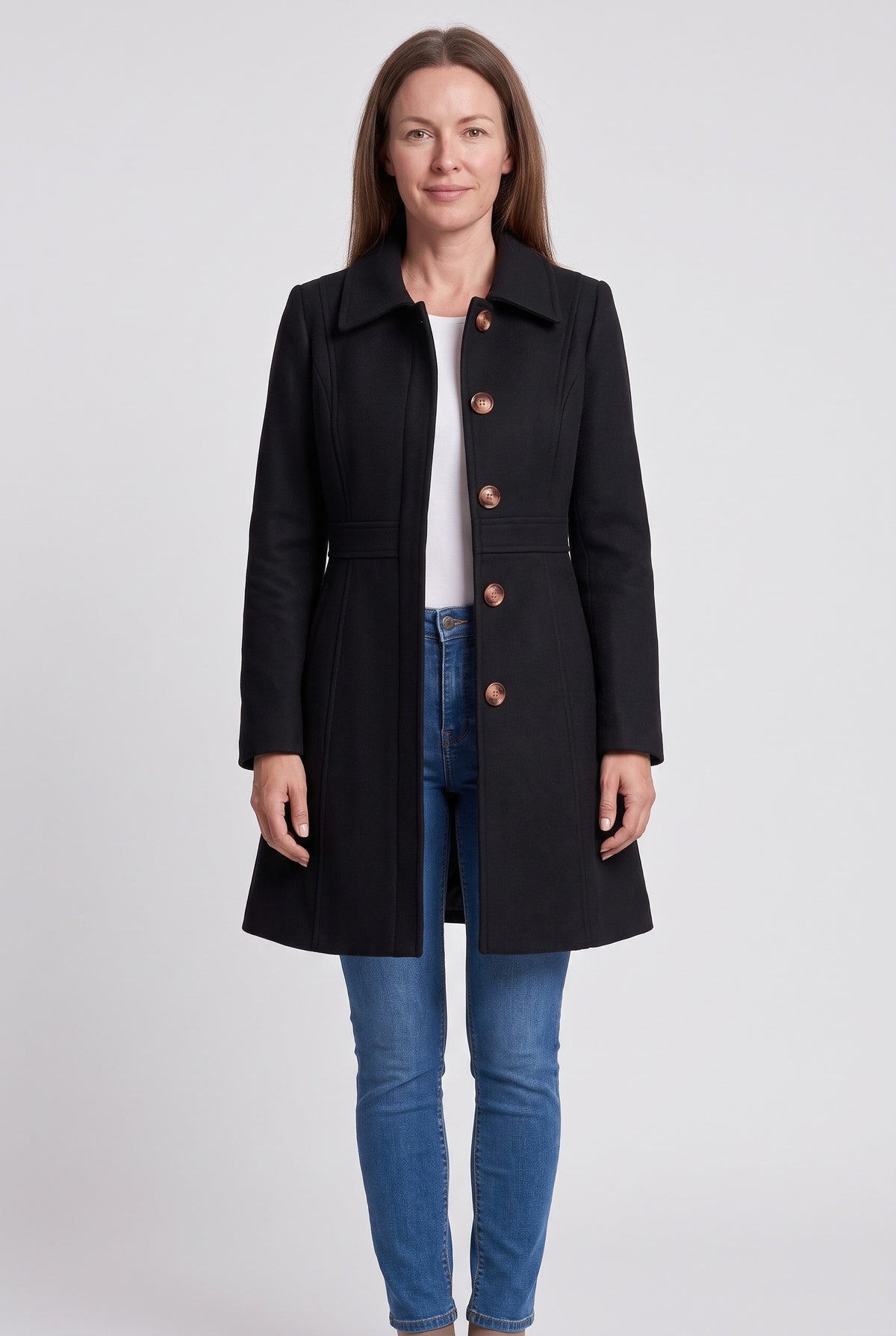 Women's Coat | Fitted Button Placket - Black