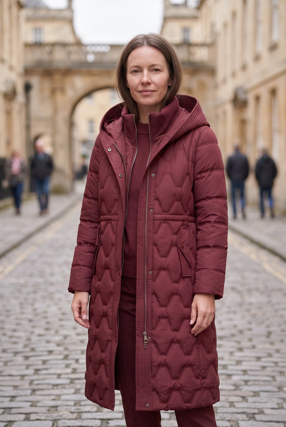 Women's Coat | Longline Hooded Padded - Red lifestyle