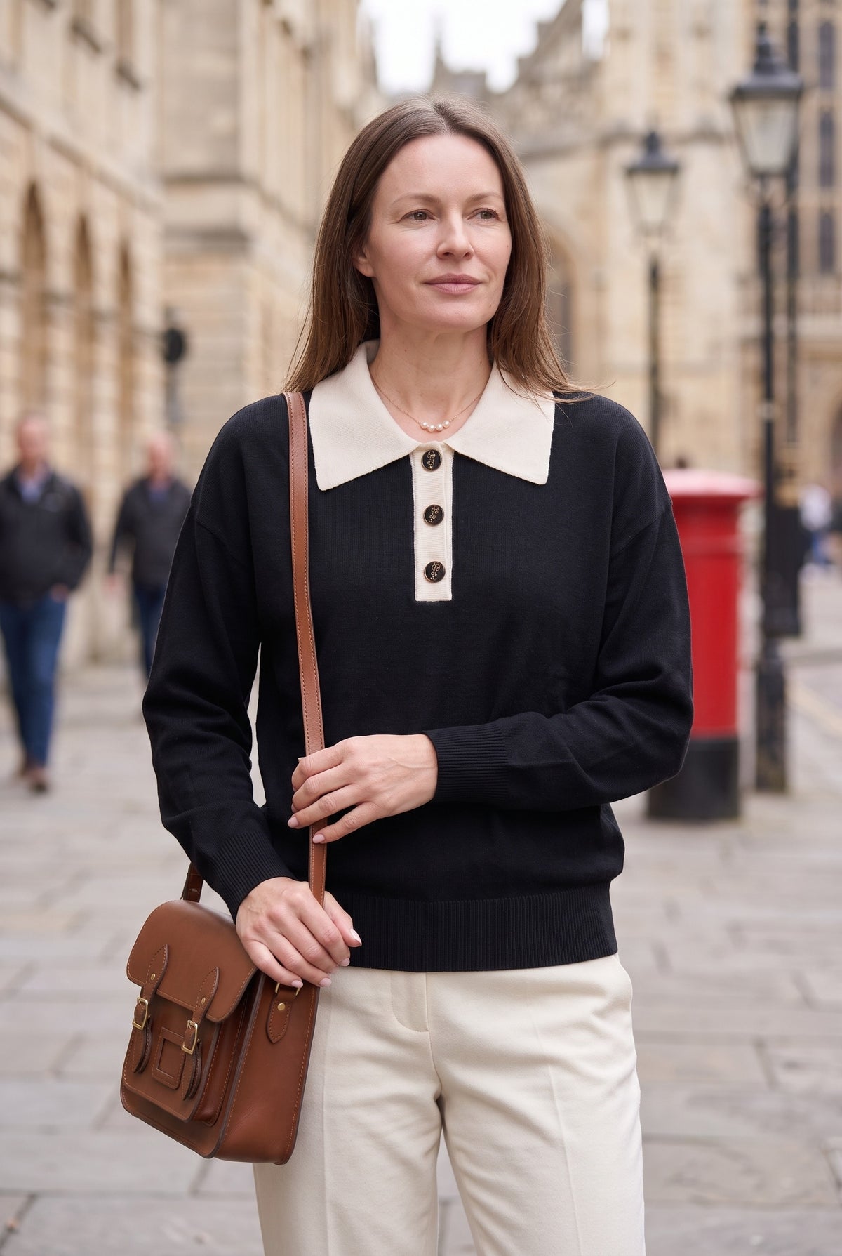 Women's Jumper | Contrast Collar Polo - Black lifestyle