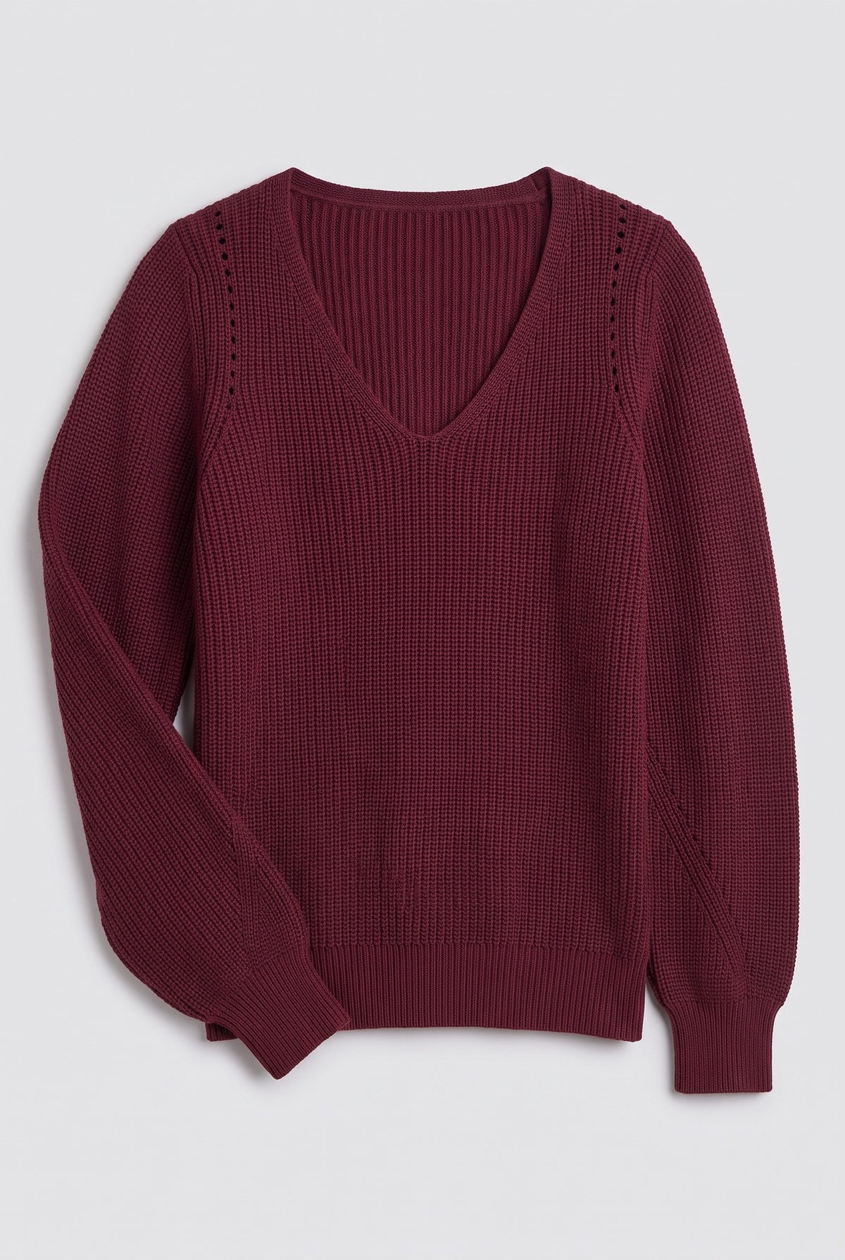 Women's Jumper | Ribbed V-Neck - Port detail