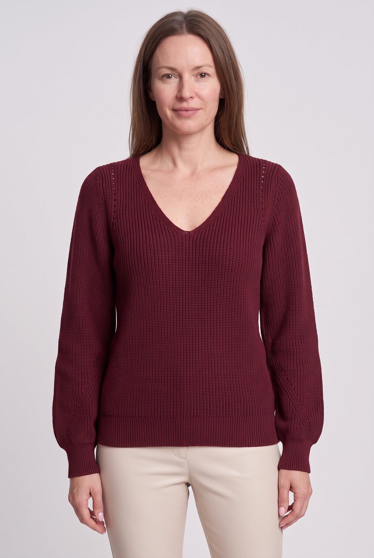 Women's Jumper | Ribbed V-Neck - Port