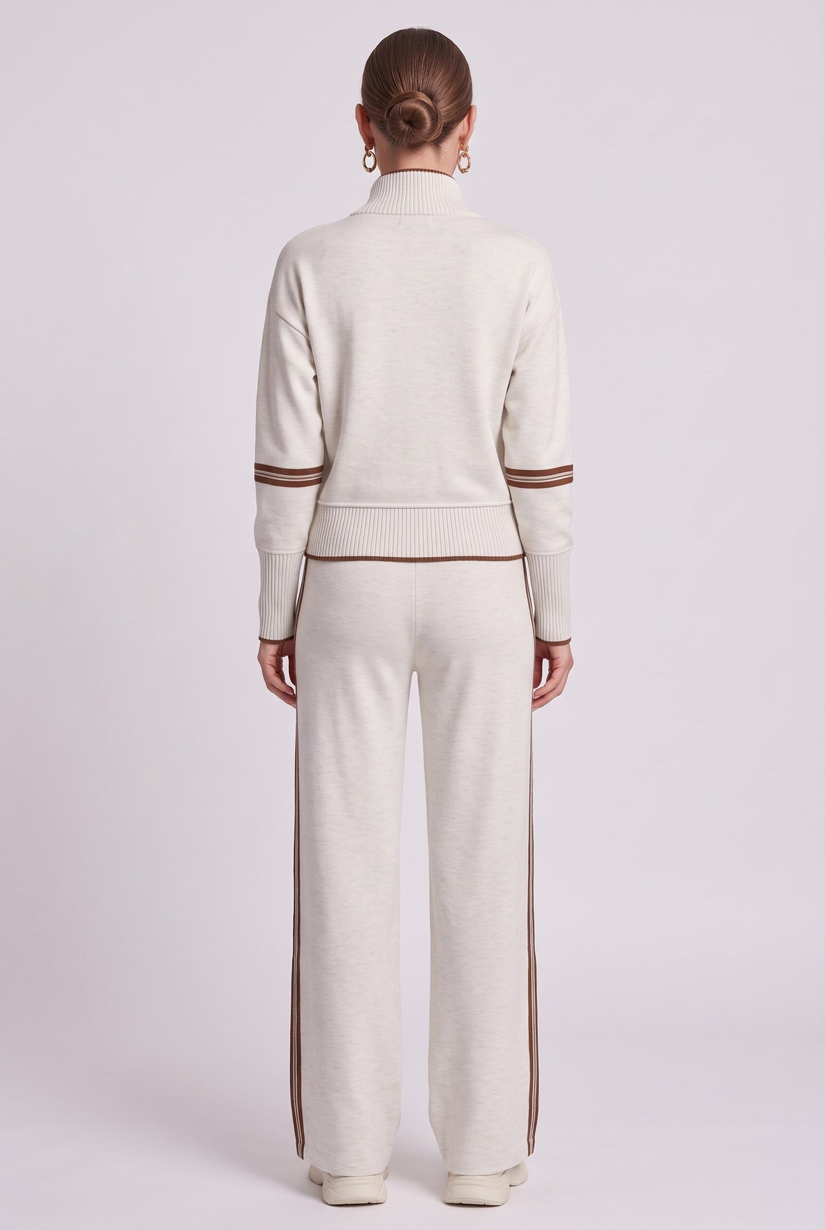 Women's Tracksuit | Half-Zip Wide Leg Set - Grey White back