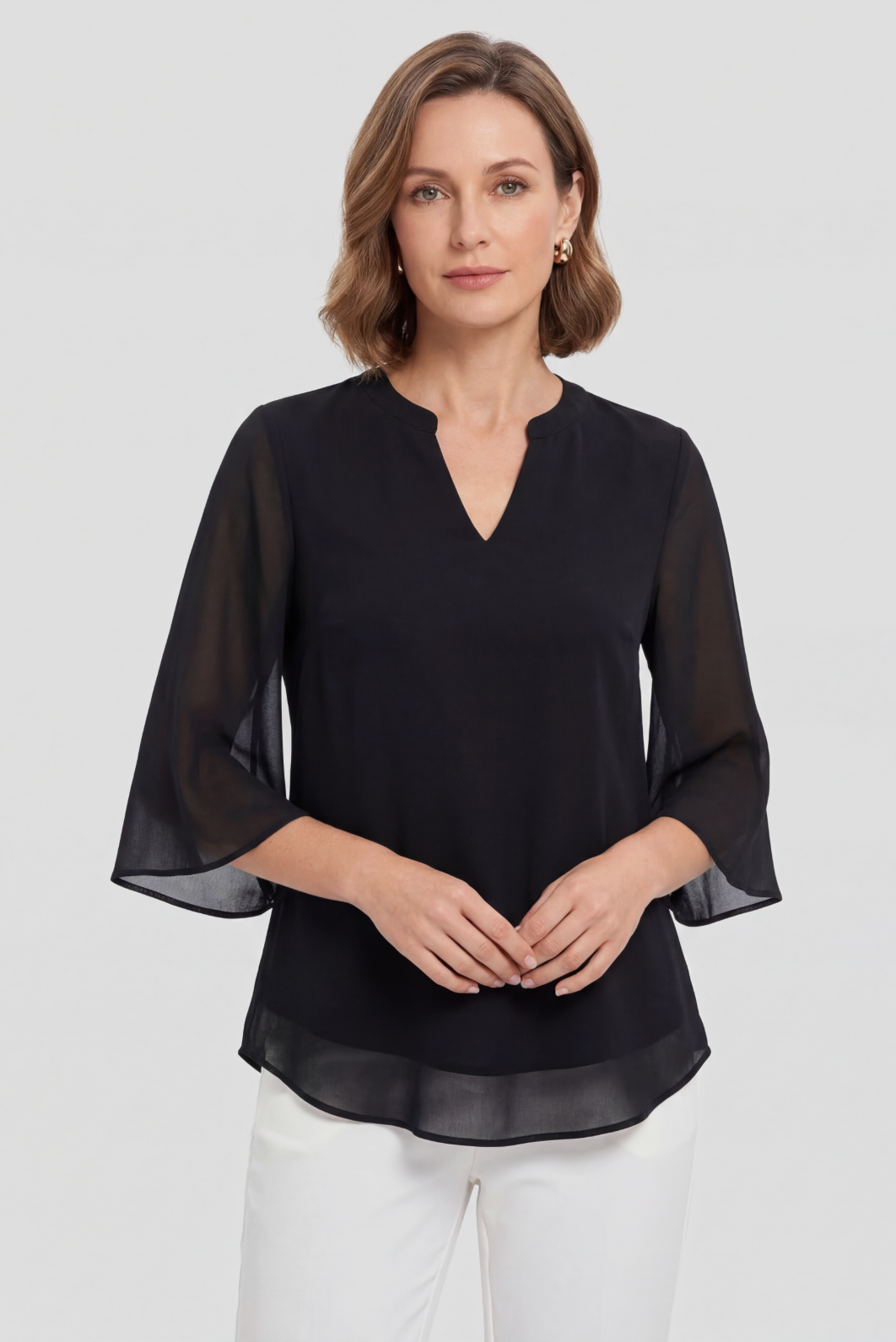 Going Out Top | Notch Neck with Sheer Split Sleeves - 1