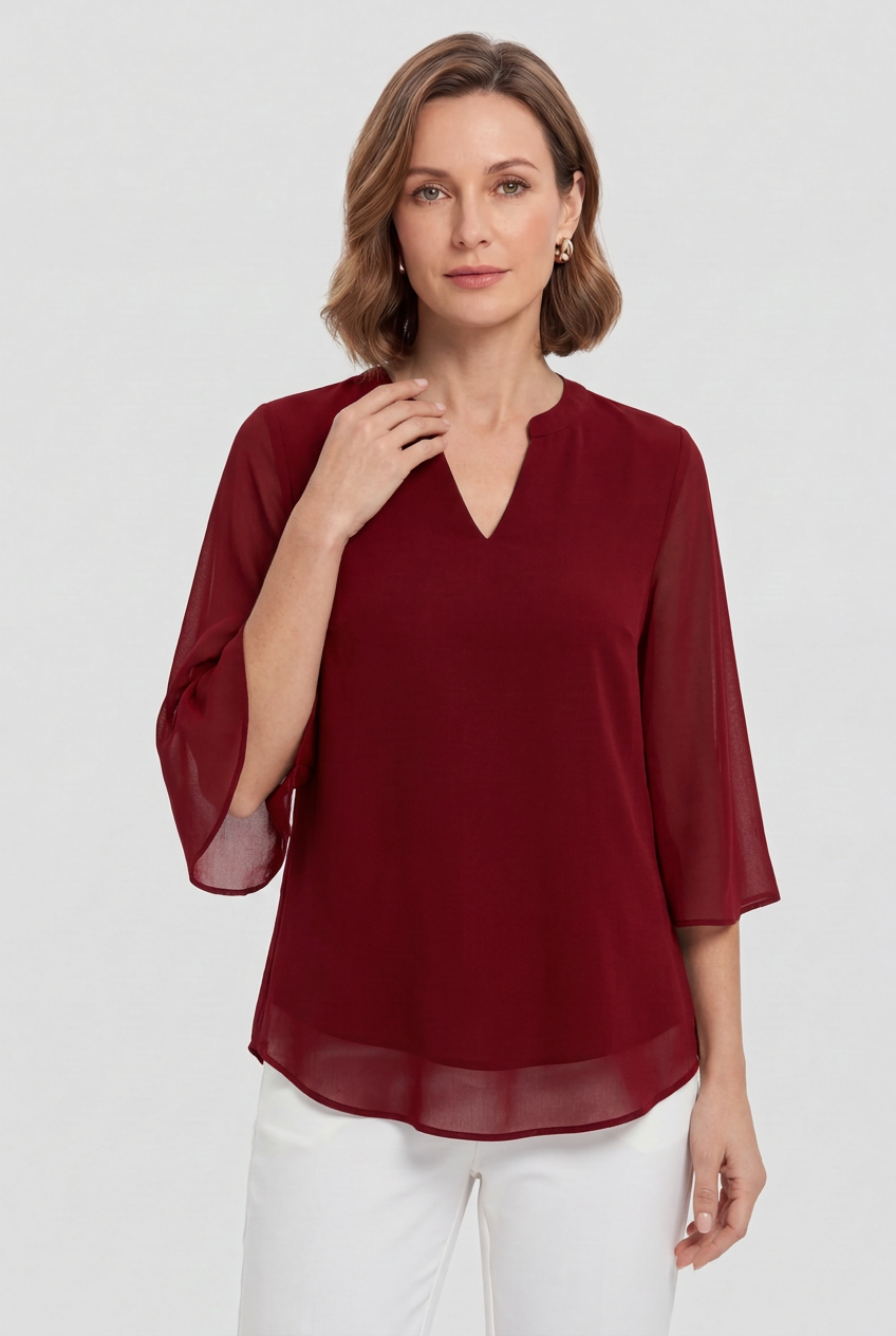 Going Out Top | Notch Neck with Sheer Split Sleeves - 4