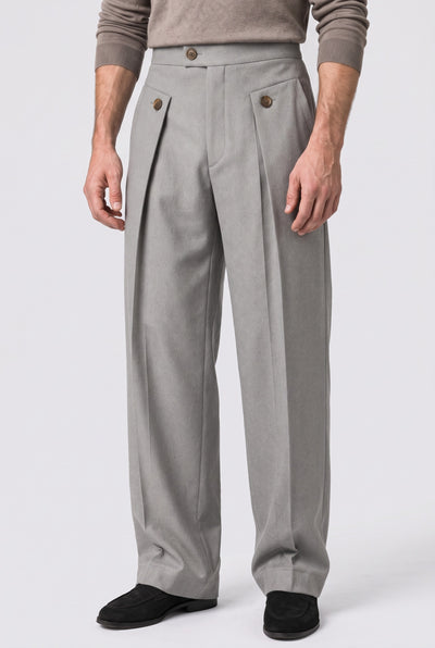 Men’s Wide Leg Trousers | Pleated Front - Grey